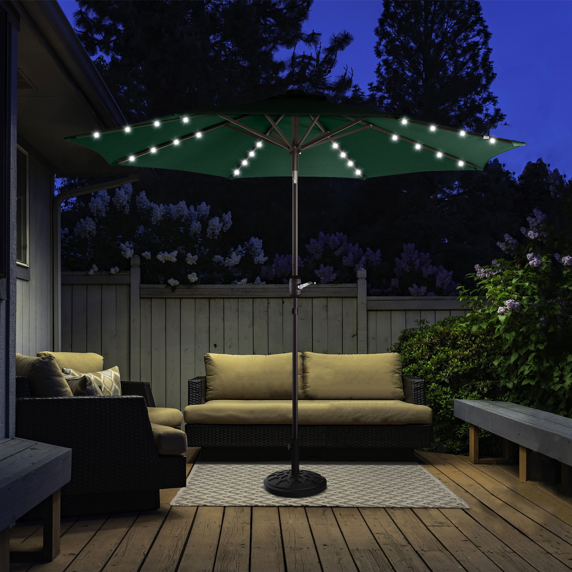Nature Spring 526822CAX 9-ft Steel Green No-tilt Market Patio Umbrella with Lights