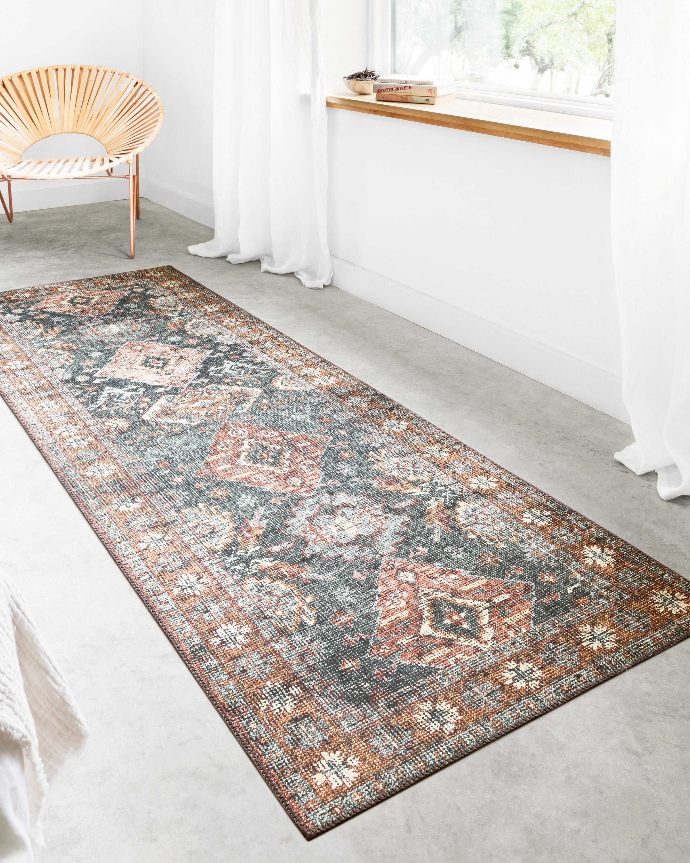 Loloi II SKYESKY-10SURU2676 Skye 3 x 8 (ft) Loomed Polyester Sea / Rust Rectangular Indoor Distressed/Overdyed Oriental Area rug