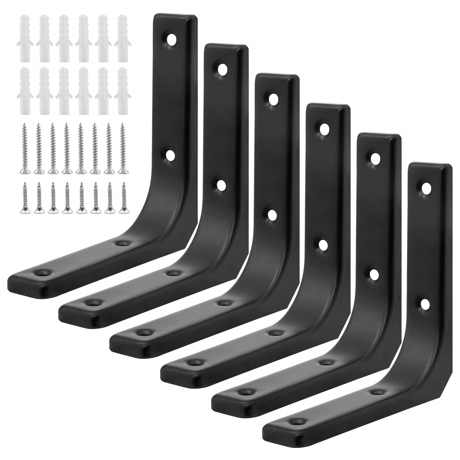 Misopily  6 pcs Black Metal Shelf Support L Brackets 4 x 4 Inch Wall Mounted Floating Shelf Brackets Heavy Duty Corner Brace for Shelves with