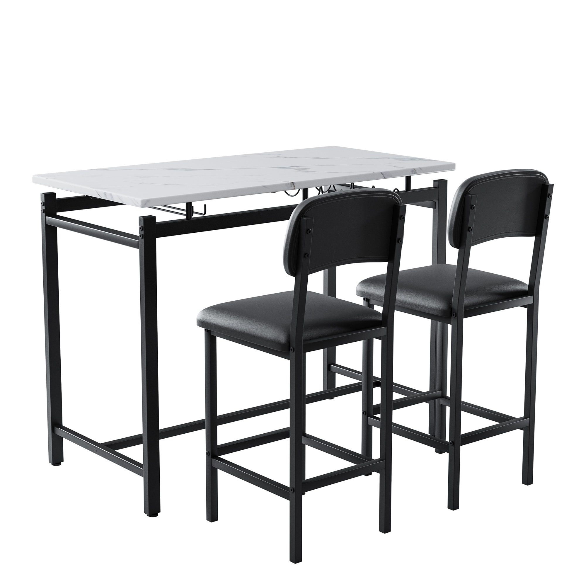 Sumyeg TR-WF195870AAP 3 Piece Dining Room Table Set with 2 Upholstered Chairs Black Contemporary/Modern Dining Room Set with Rectangular Table ( Seats 2 )