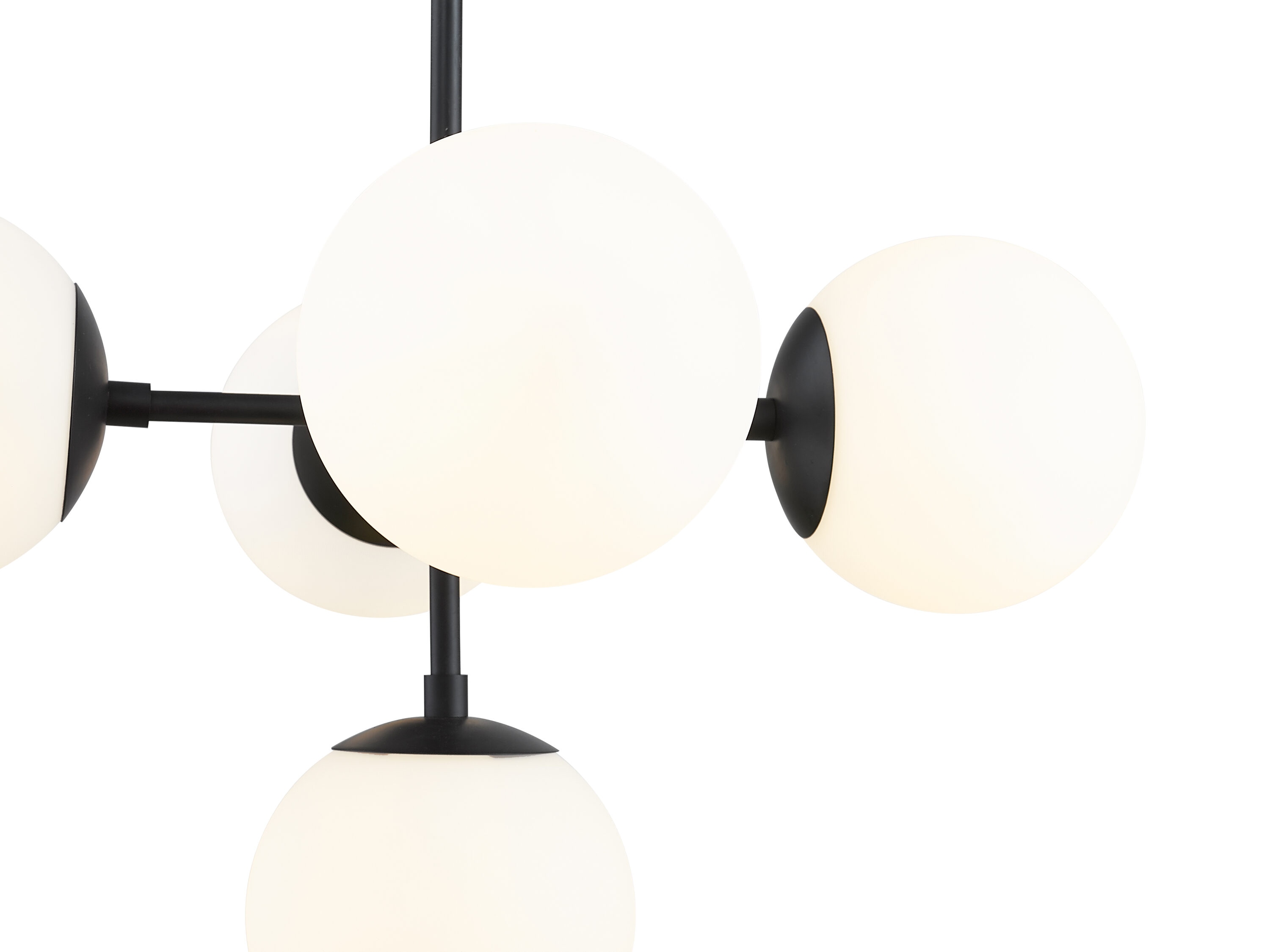 Matte Black Steel 5-Light Pendant with Opal Glass Globes