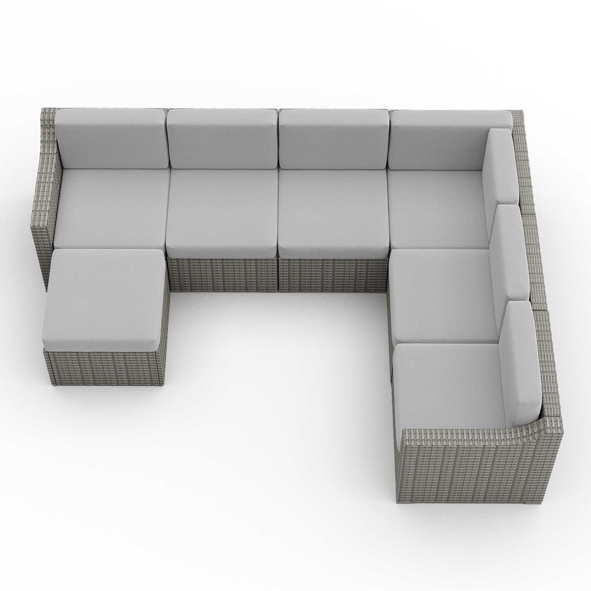 HPO-SF7-GB-WL2 Wicker Outdoor Sectional with Gray Cushions and Iron Frame