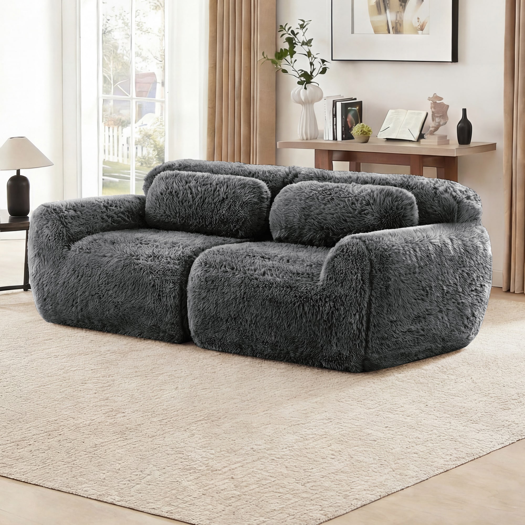 Homy Casa PUFF 80-in W Modular Loveseat Dark Grey 2 Seater Plush ...