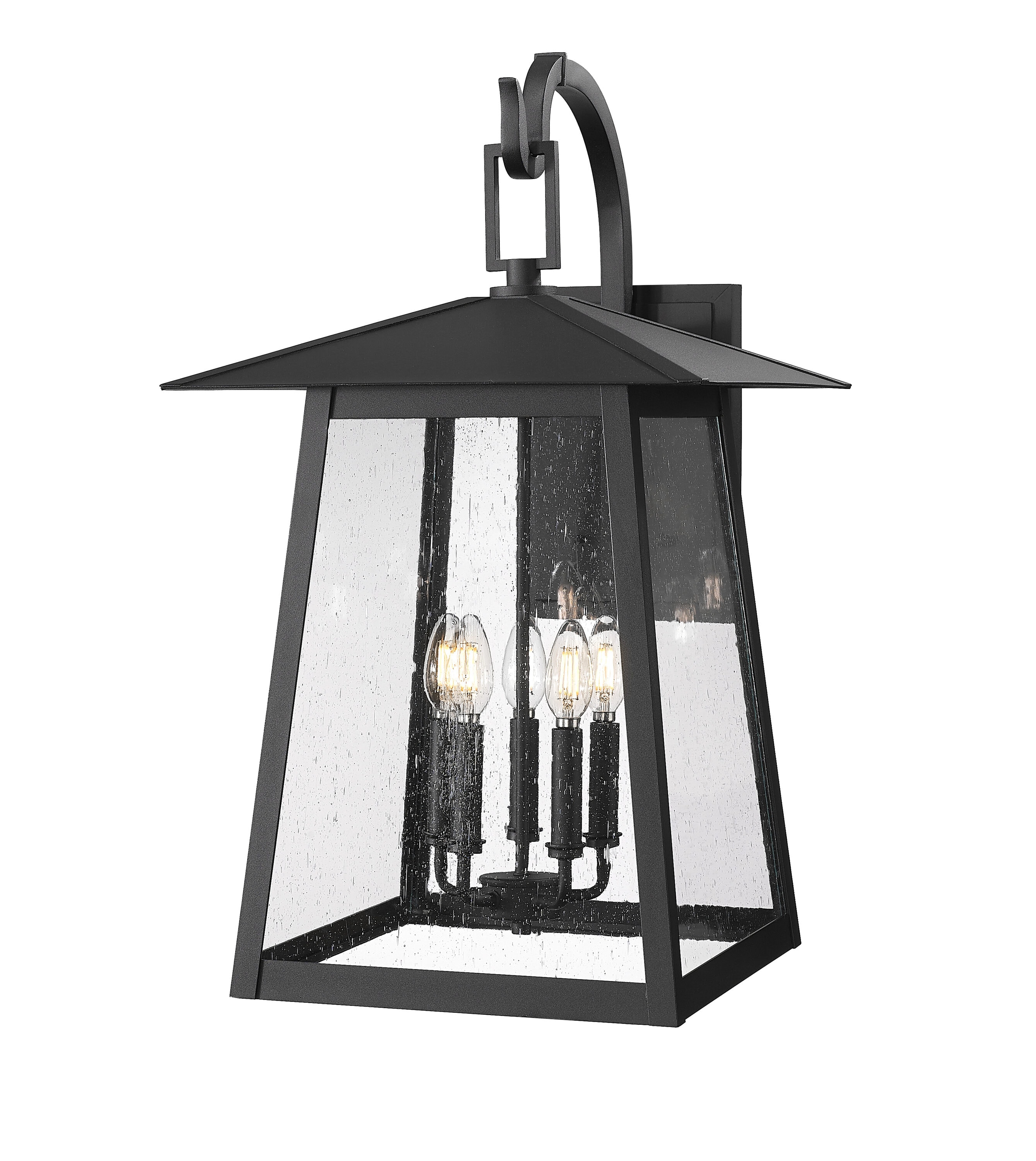 Rainer Black 5-Light Outdoor Wall Lantern with Seeded Glass