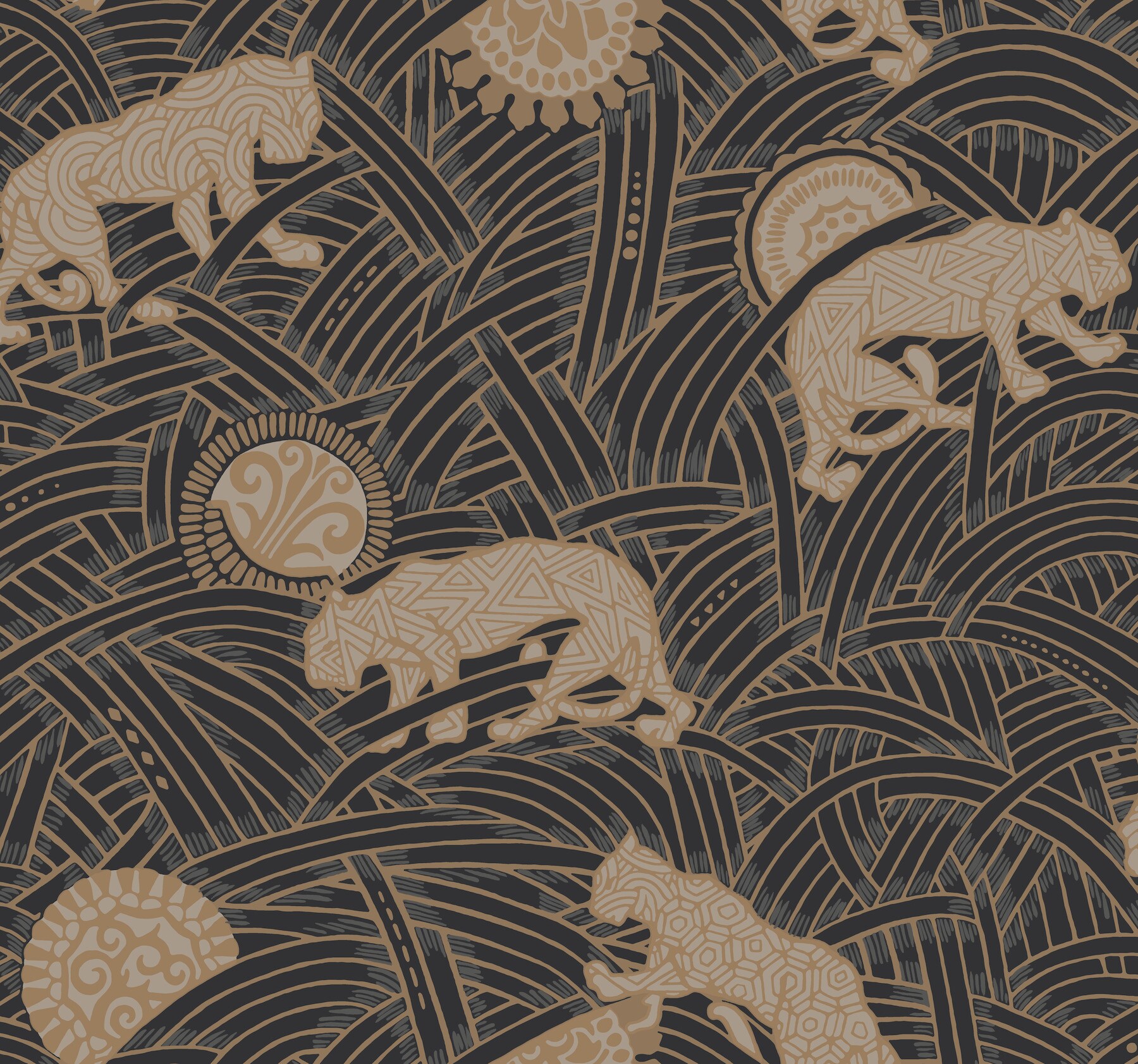 York Wallcoverings AF6550 Ronald Redding Designs Tea Garden 60.8-Sq. Feet Black Non-woven Animals Unpasted Wallpaper