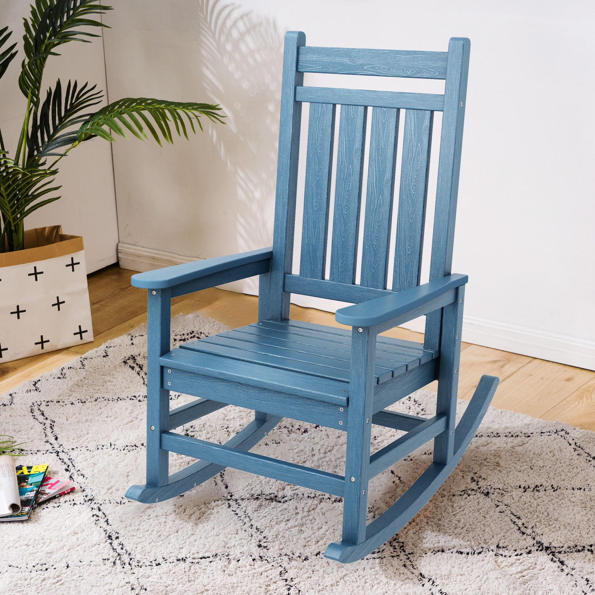 VOUA PEGBYY-NY HDPE Patio Rocking Chairs Weather Resistant Navy HDPE Frame Rocking Chair with Slat Seat