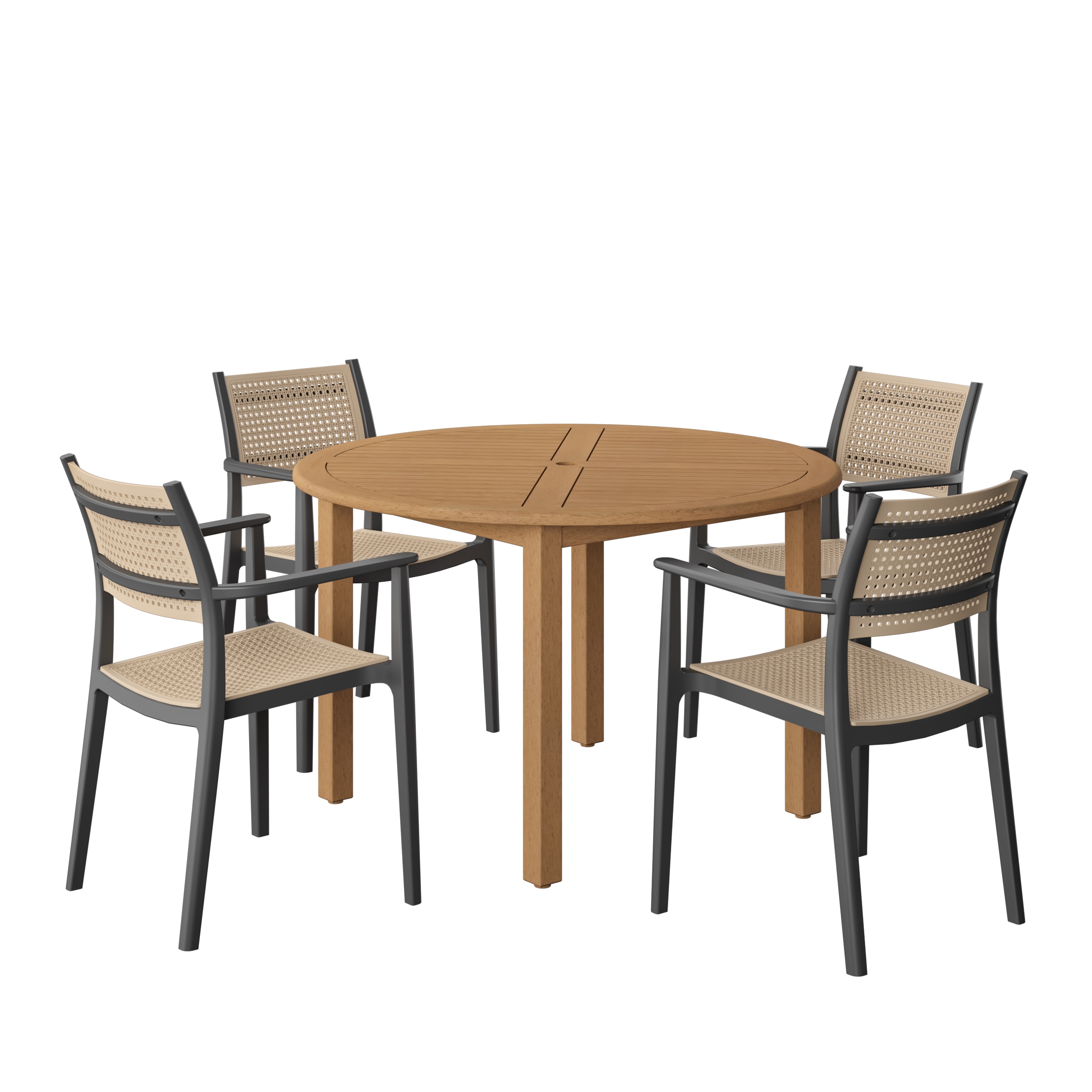 Amazonia LWS-OLD-4-ARU BK 5 -Piece wood Patio Dining Set Wood Square Table with 4 Stationary and Motion Chairs