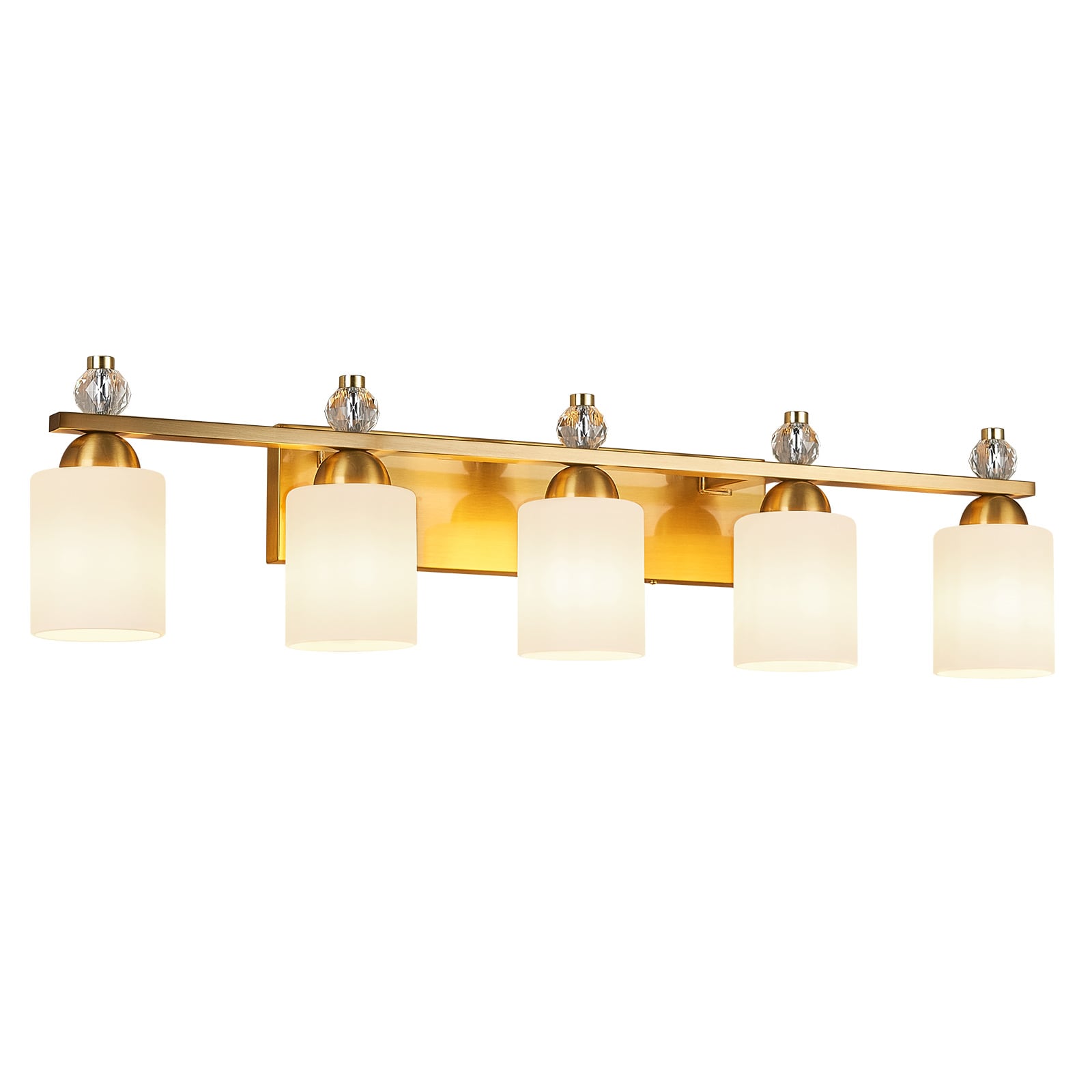 ZHLLMQ - Modern 35.35 Inch 5-Light Brushed Gold Finish Series Non-Integrated LED Mid Century Milk...