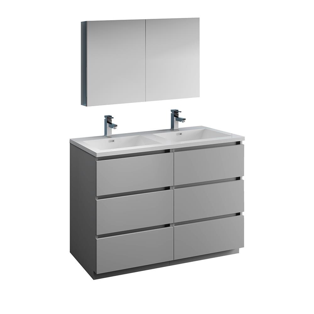 Fresca FVN93-2424GR-D Lazzaro 48-in Gray Double sink Bathroom Vanity with White Acrylic Top