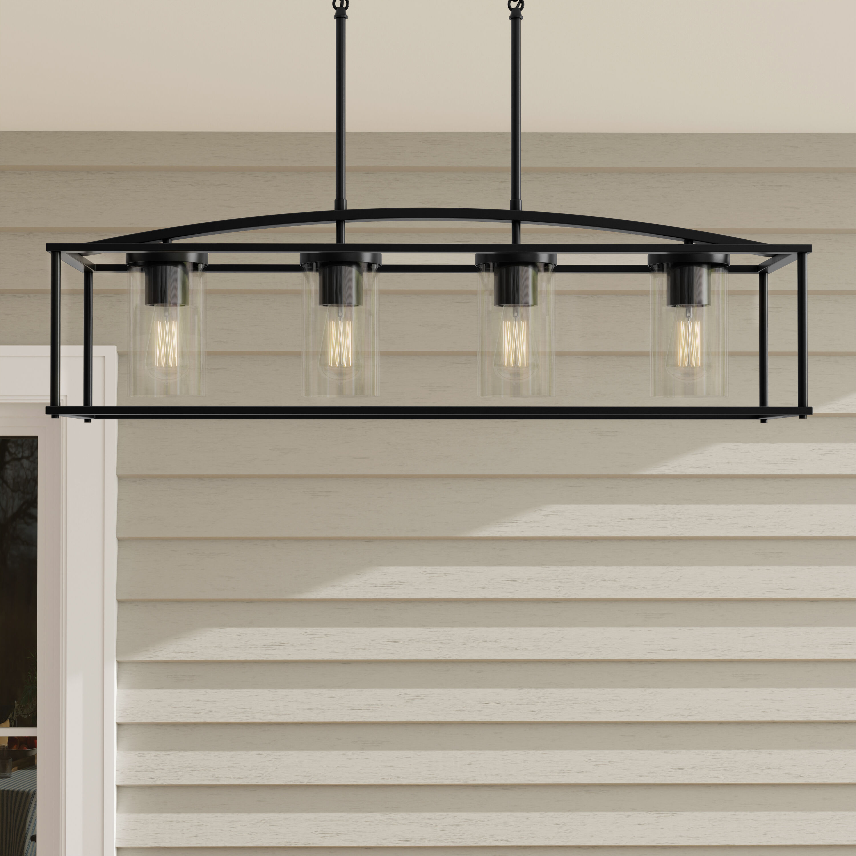 Swansea Matte Black Steel Outdoor Island Chandelier with Clear Glass Shades