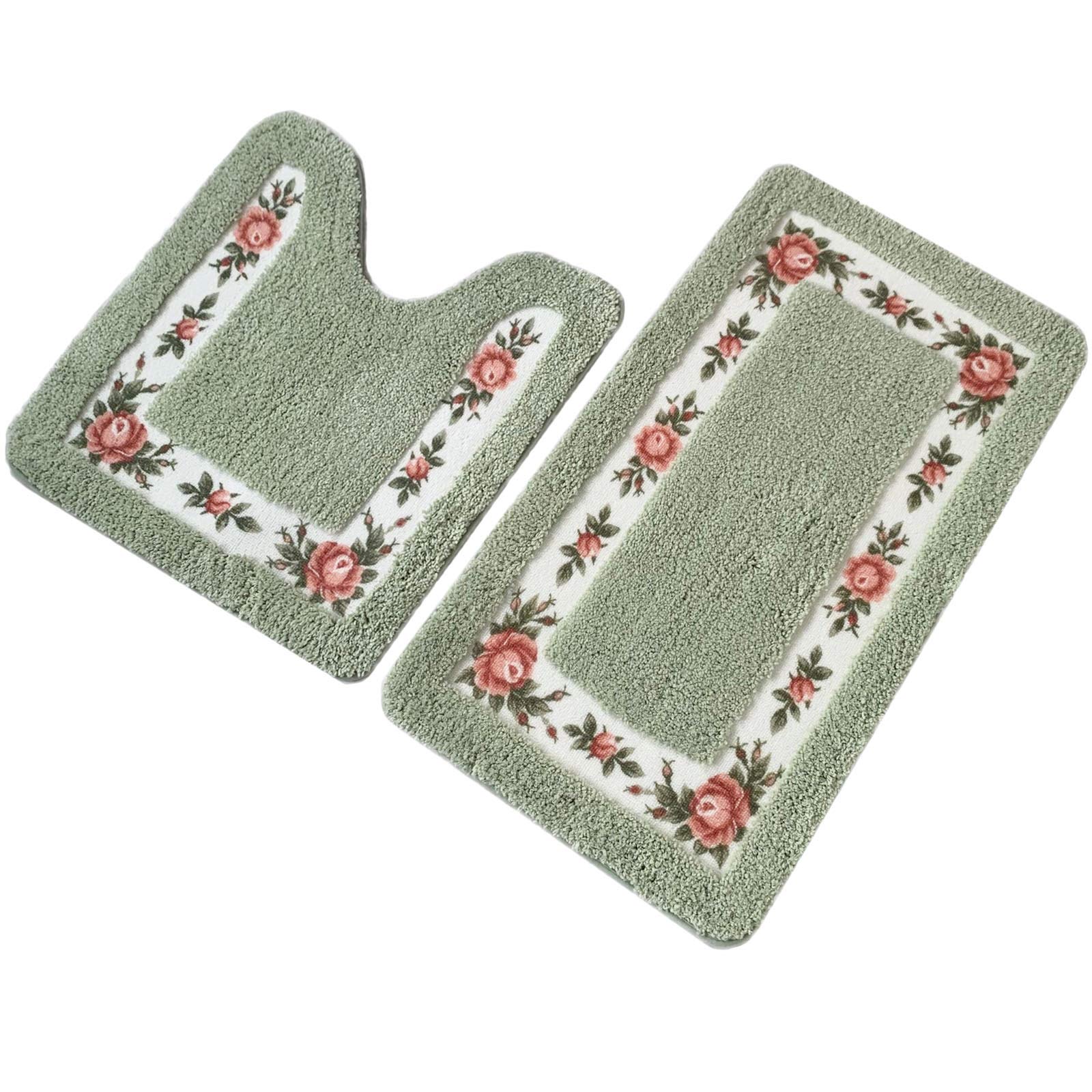 PUPWE 2 Piece Soft Shaggy Non Slip Bathroom Rug Set Absorbent Quick Dry Bath Mat Contour Rug