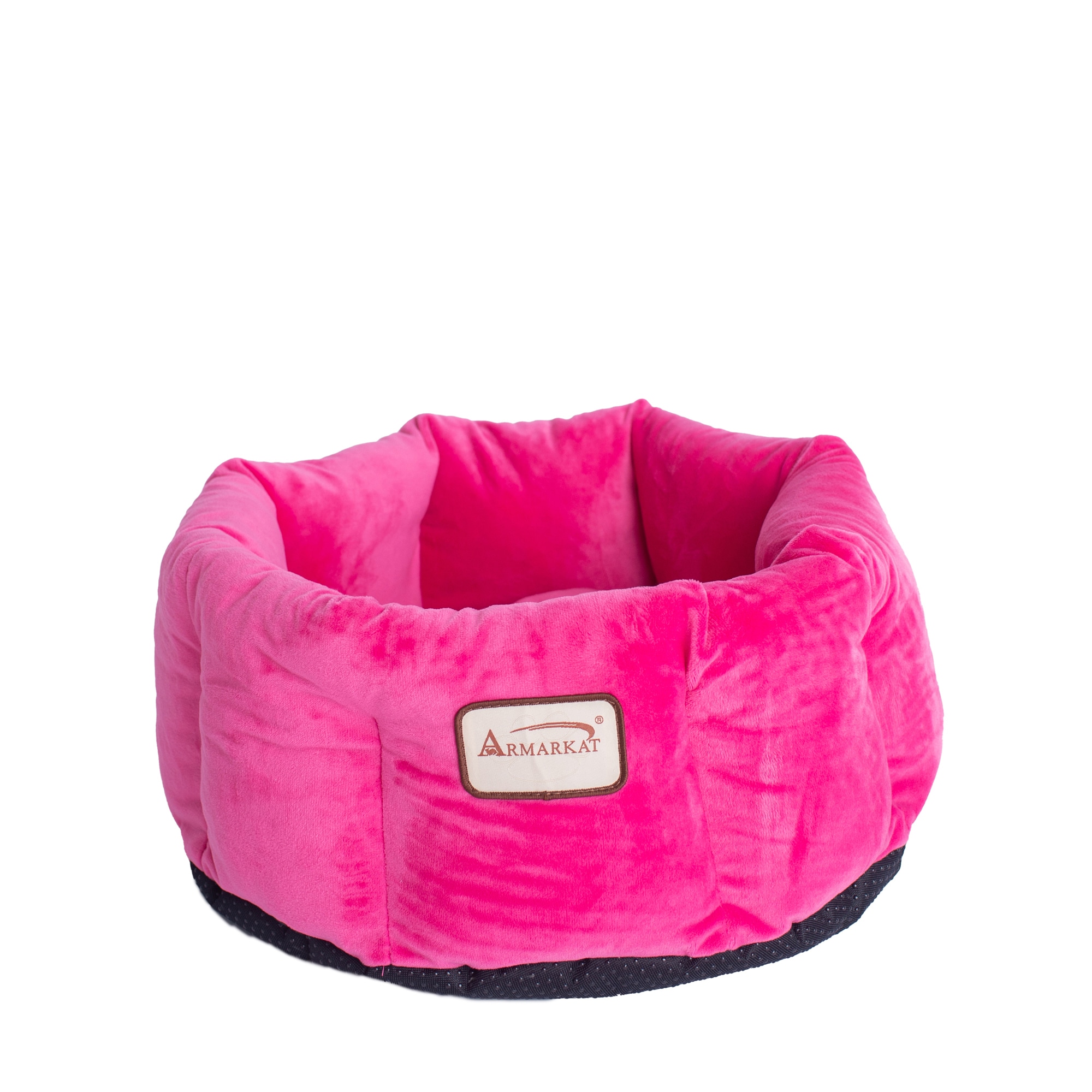 Small Pink Velvet Round Bolster Pet Bed
