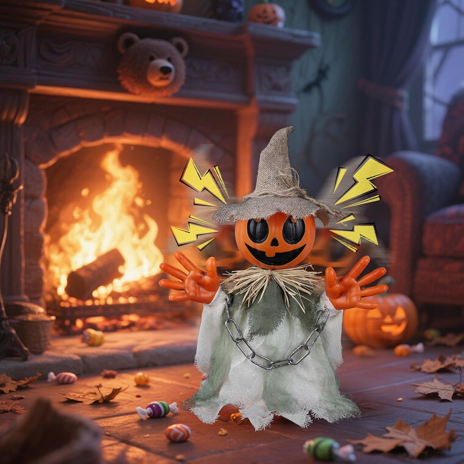 OBERSTER Halloween Decorations 16in Walking Pumpkin Ghost with Sound Touch Sensor Scary Cute Animated Halloween Prop with Spooky Sound for Indoor Home Outdoor Yard Lawn Decor