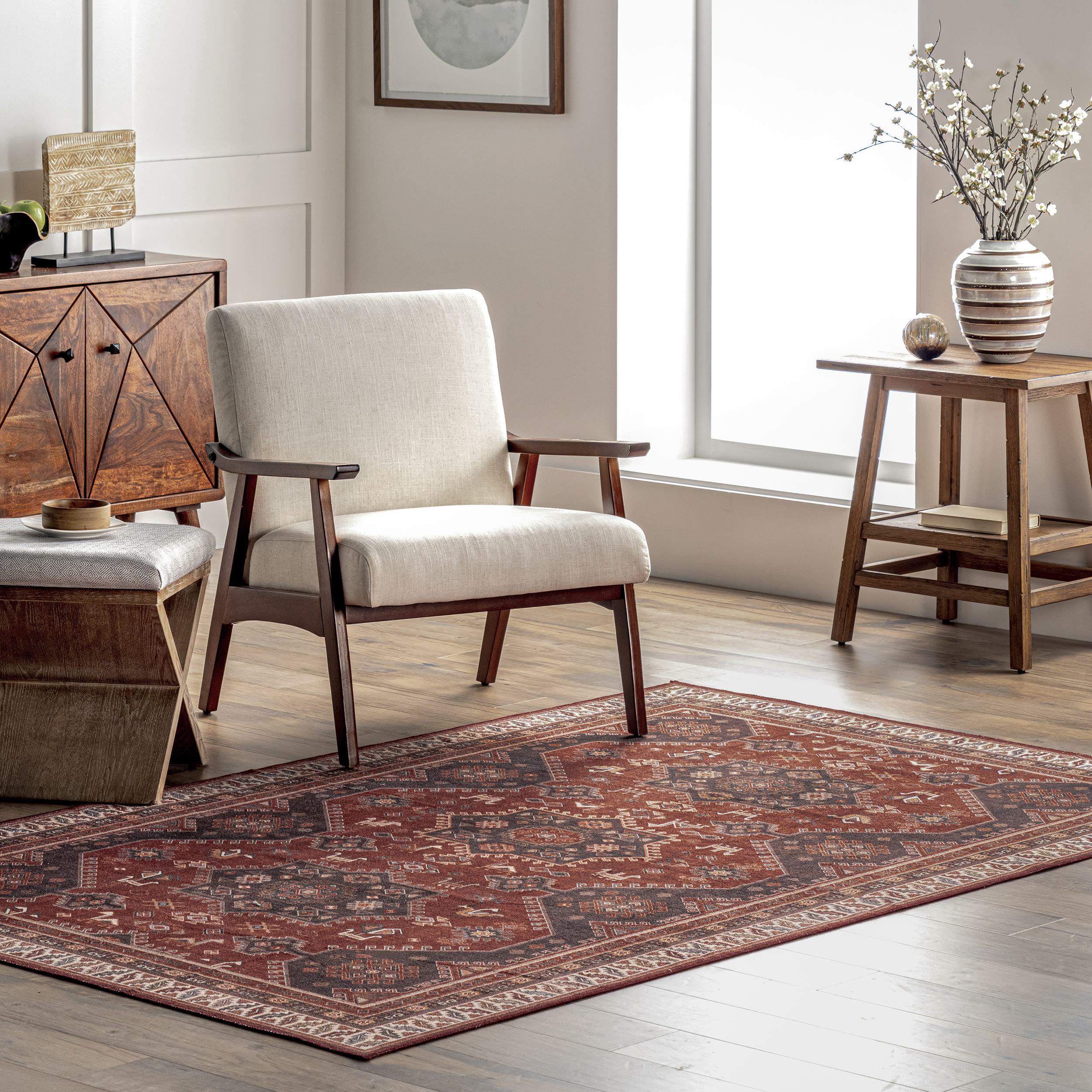 nuLOOM BIRV59A-8010 Revel 8 x 10 (ft) Loomed Polyester Red Rectangular Indoor Medallion Machine washable Area rug