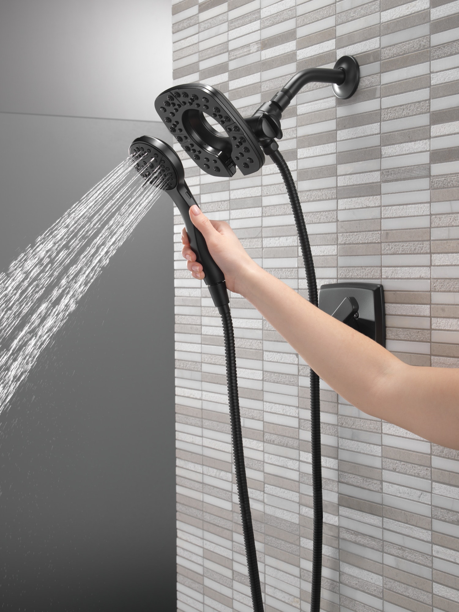 delta ashlyn matte black 2 handle shower faucet