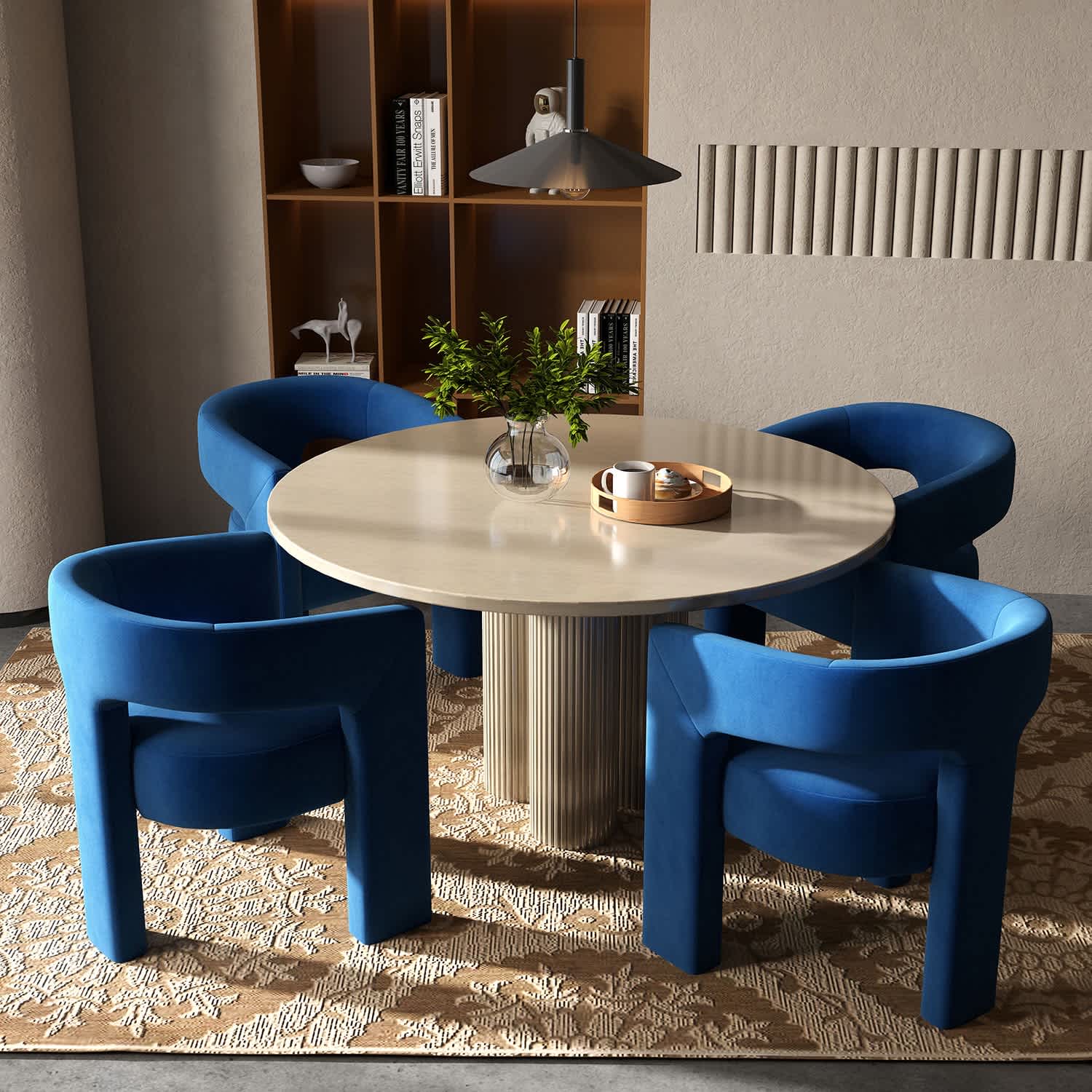 SEYNAR XY709-NAVY-S4 Modern Glam Velvet Upholstered Dining Chair Open Back Accent Chair Set of 4
