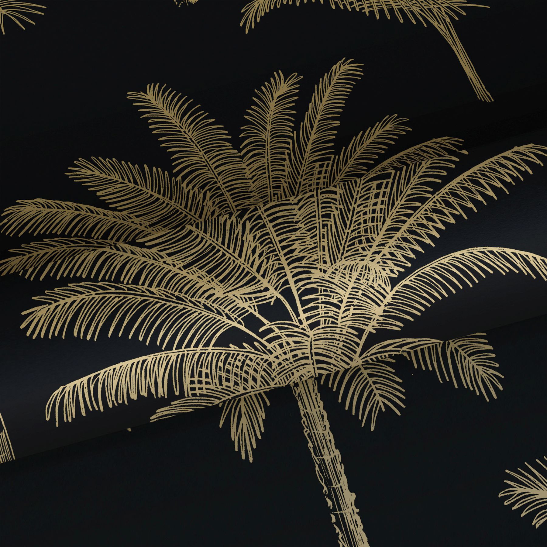 Taj Black and Gold Palm Trees Non-Woven Wallpaper