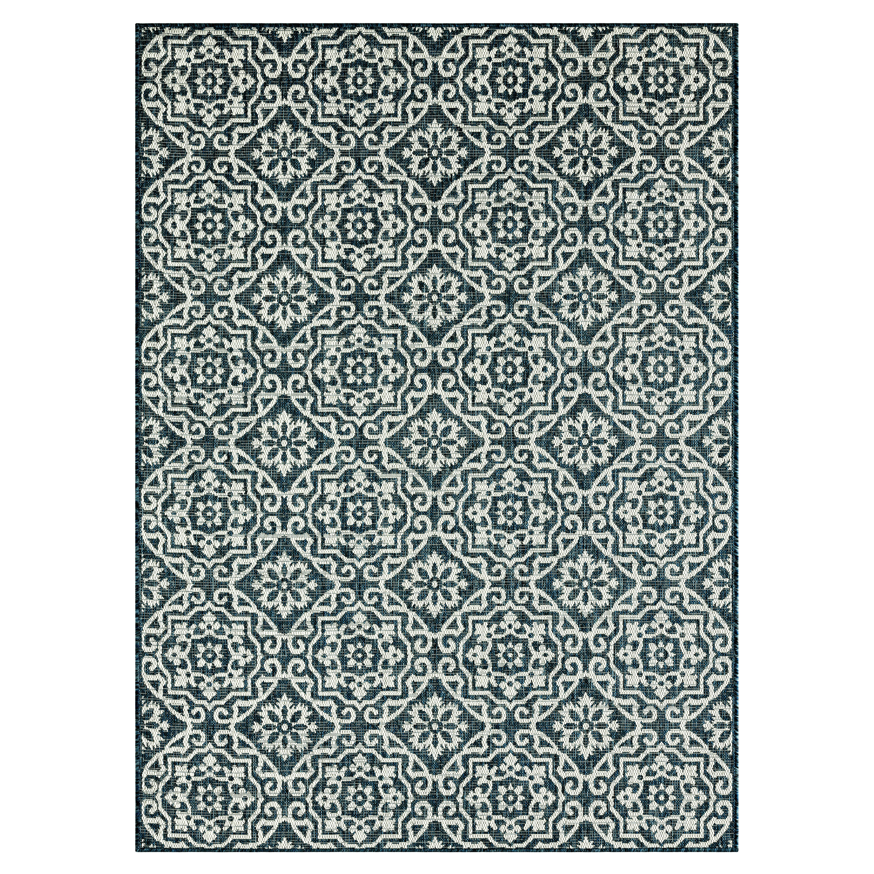 Nicole Miller 1-6681-281 8 x 10 (ft) Loomed Polypropylene Blue/White Rectangular Indoor/Outdoor Geometric French Country Area rug