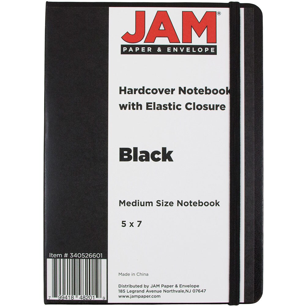 JAM Hardcover Notebook with Elastic Band, 1/Pack, Black, Small, 3