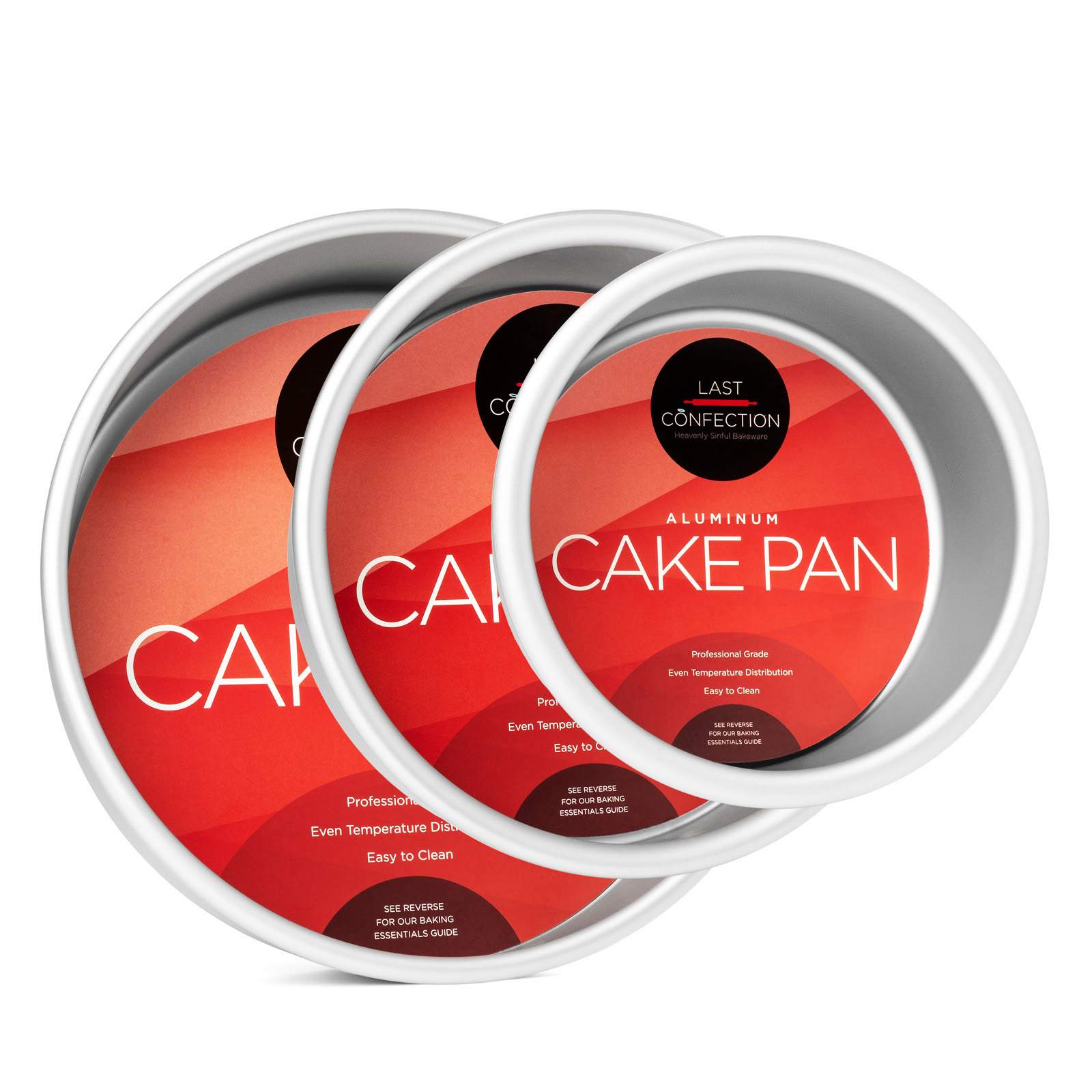 Last Confection KITCH-PAN-K-RC131 3pc Round Cake Pan Set 4-in - 6-in - 8-in Aluminum 2-in Deep