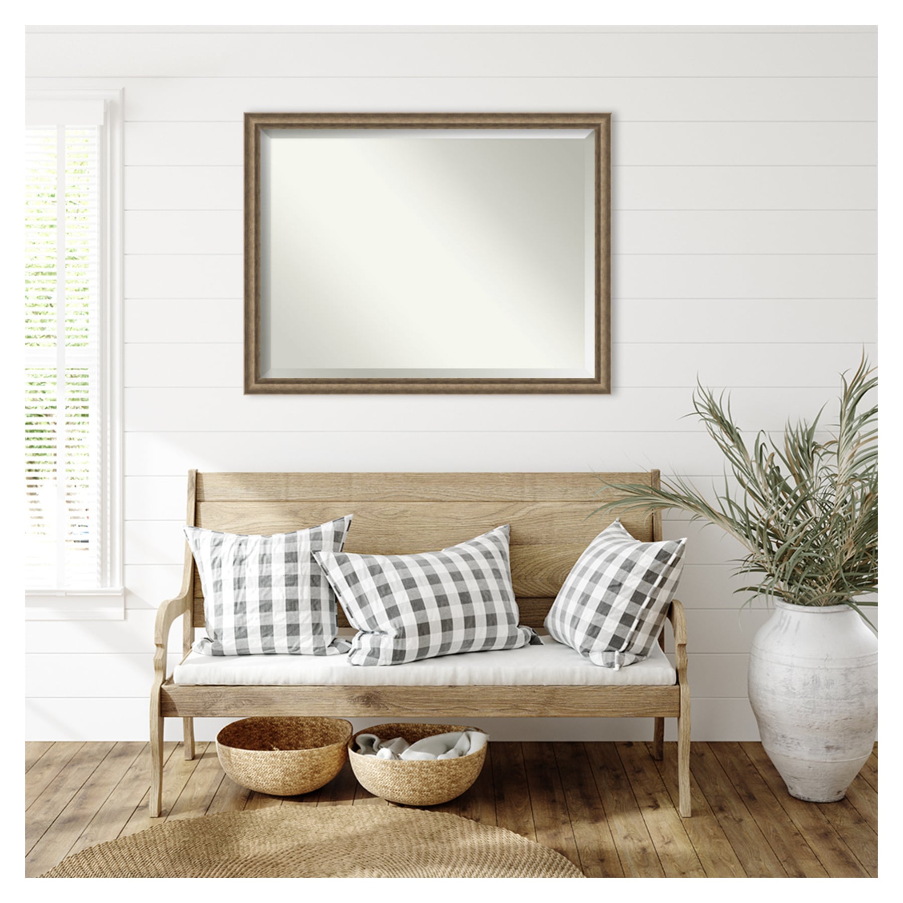 Angled Bronze Wood Frame Rectangular Wall Mirror, 43.25 x 33.25 Inches