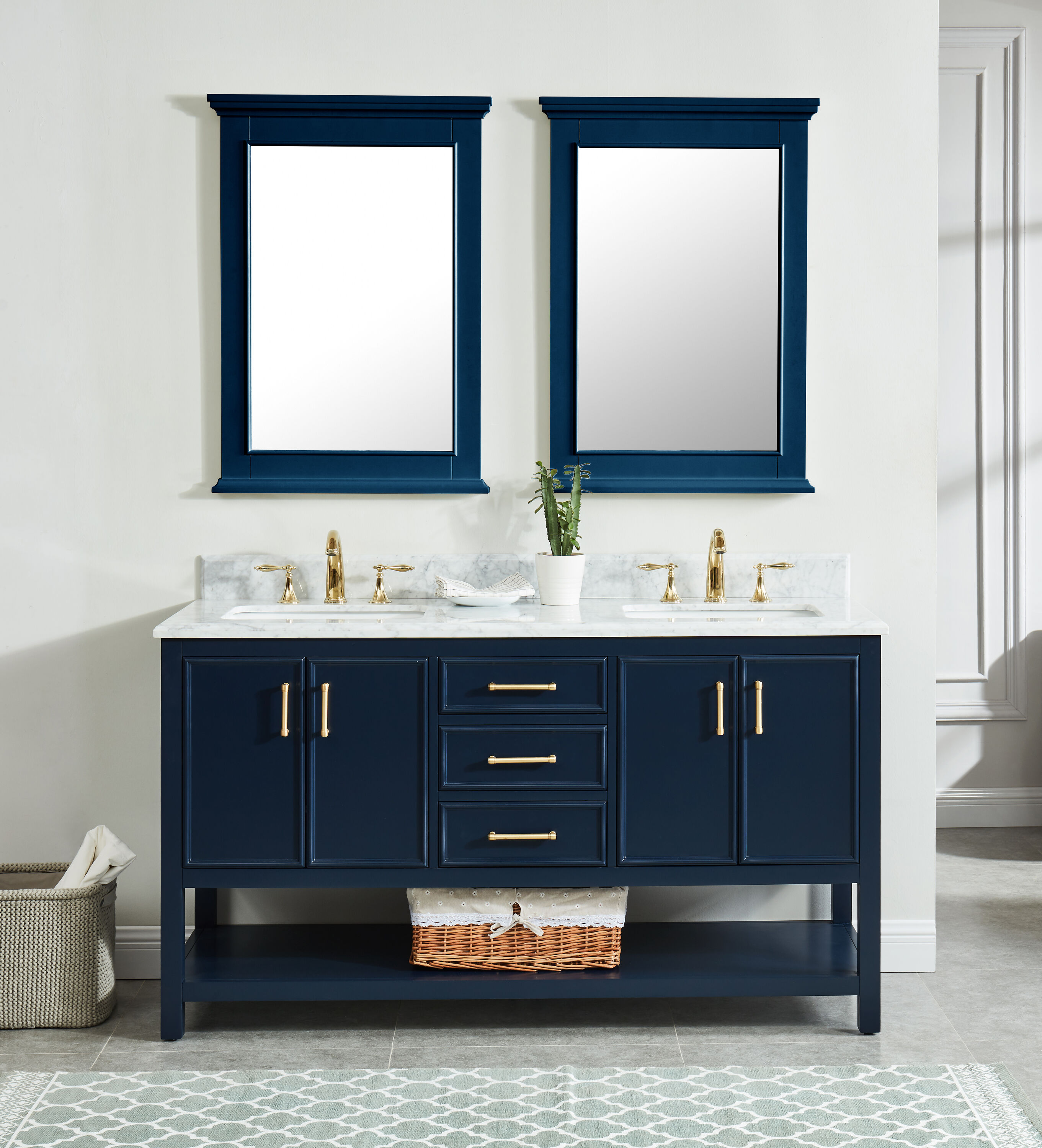 Allen + Roth Presnell 61-in Dove White Double Sink Bathroom Vanity with Carrara White Natural Marble Top | 261065