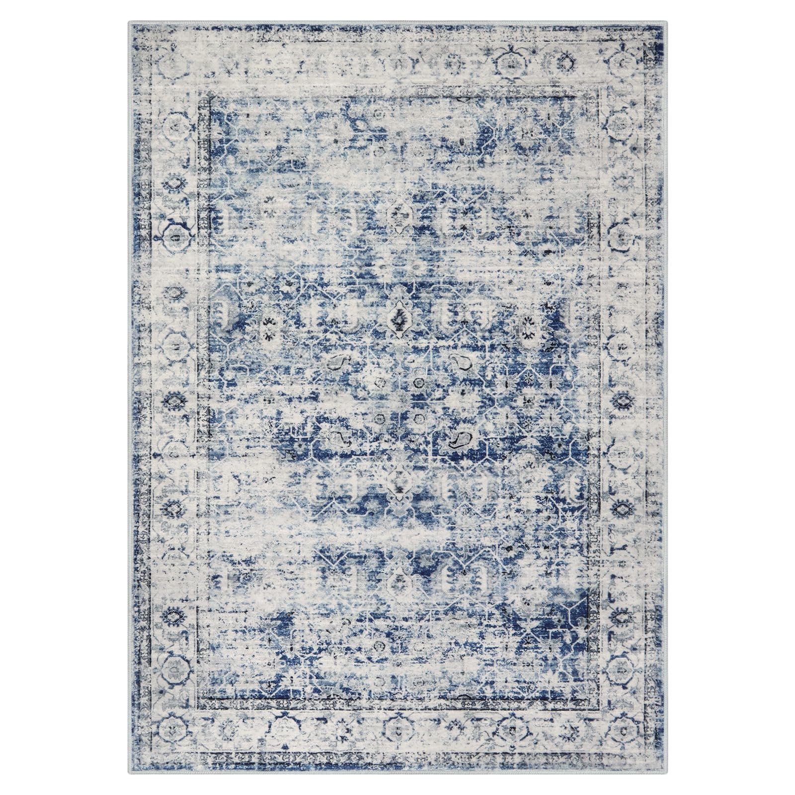 Lahome AR-ZZR-006-BL3 6 x 9 (ft) Blue Vintage Flow Pearl Velvet Rectangular Indoor Area Rug