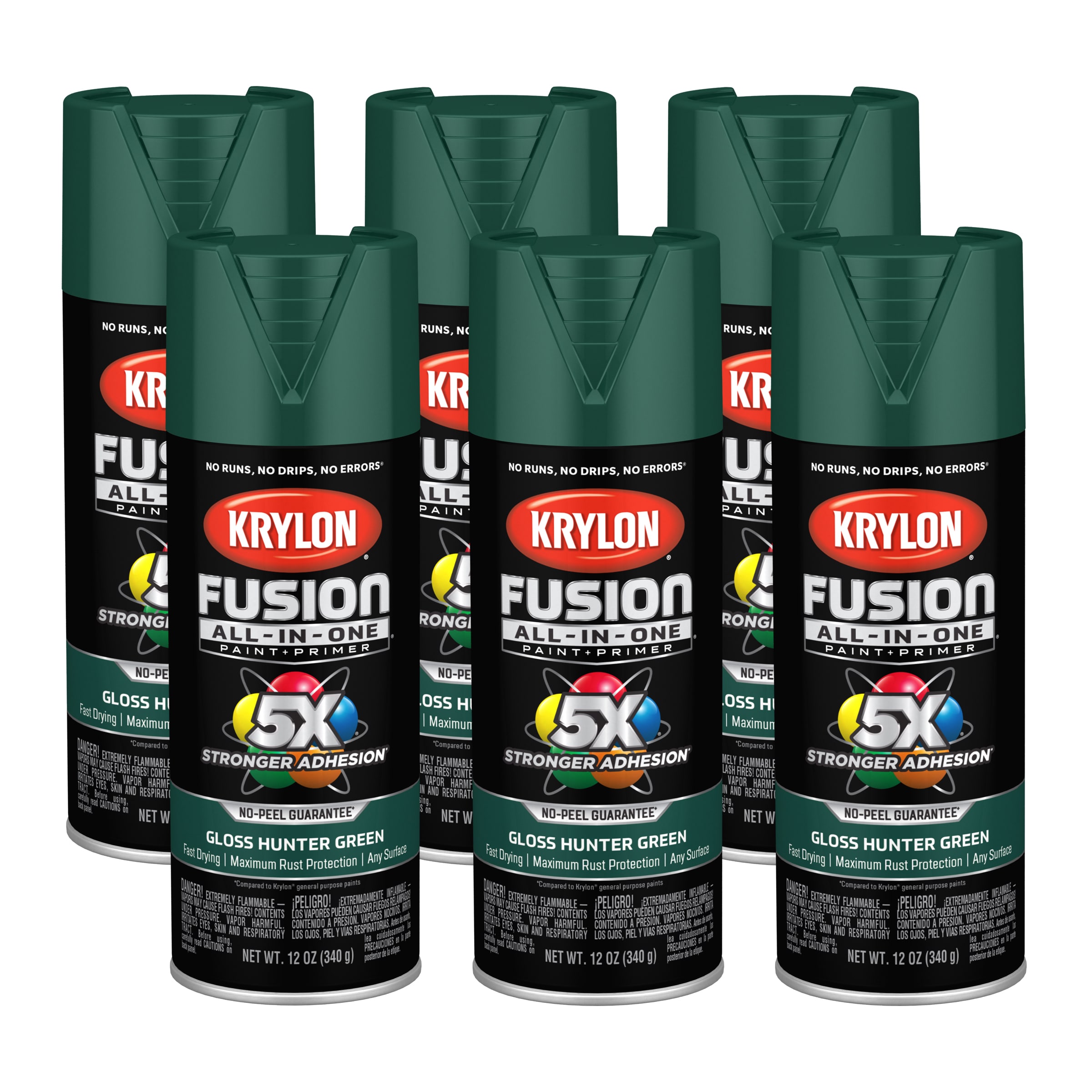 Fusion All-In-One Gloss Hunter Green Modified alkyd Spray paint and primer in one ( NET WT. 12-oz ) 6 -Pack