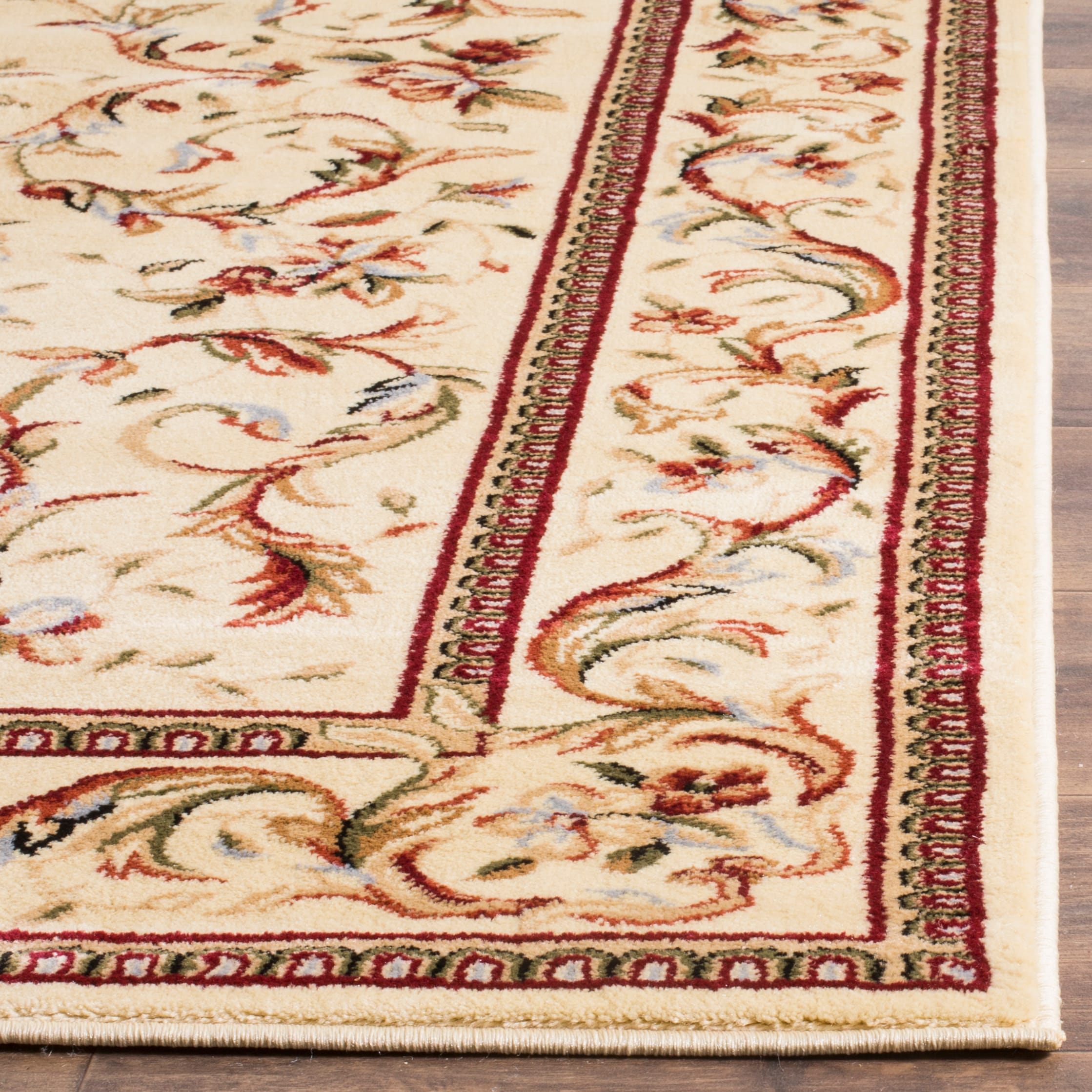 Off-White Floral Easy Care Synthetic Square Area Rug