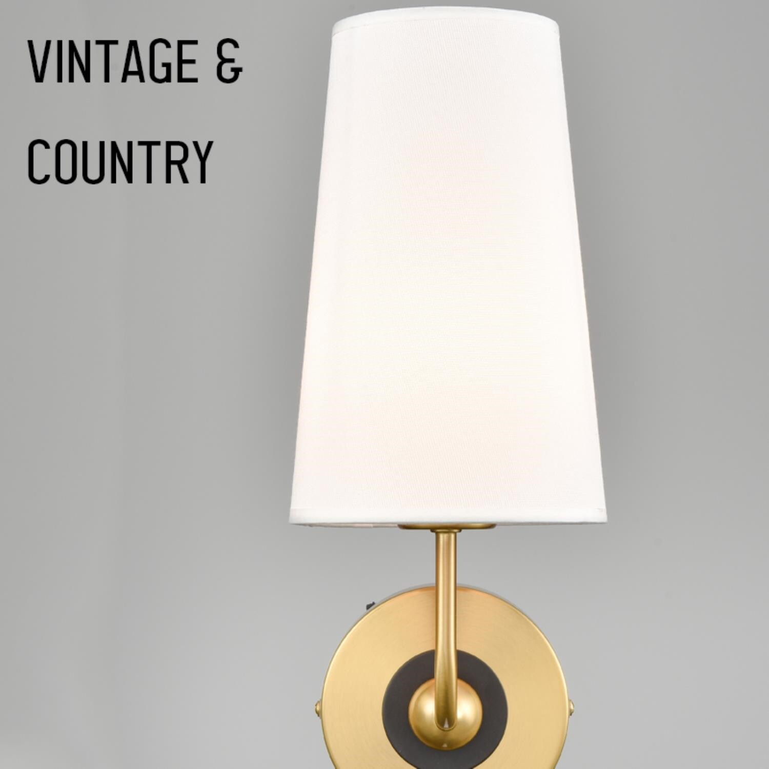 Brushed Brass and Black Fabric Shade Wall Sconce Set