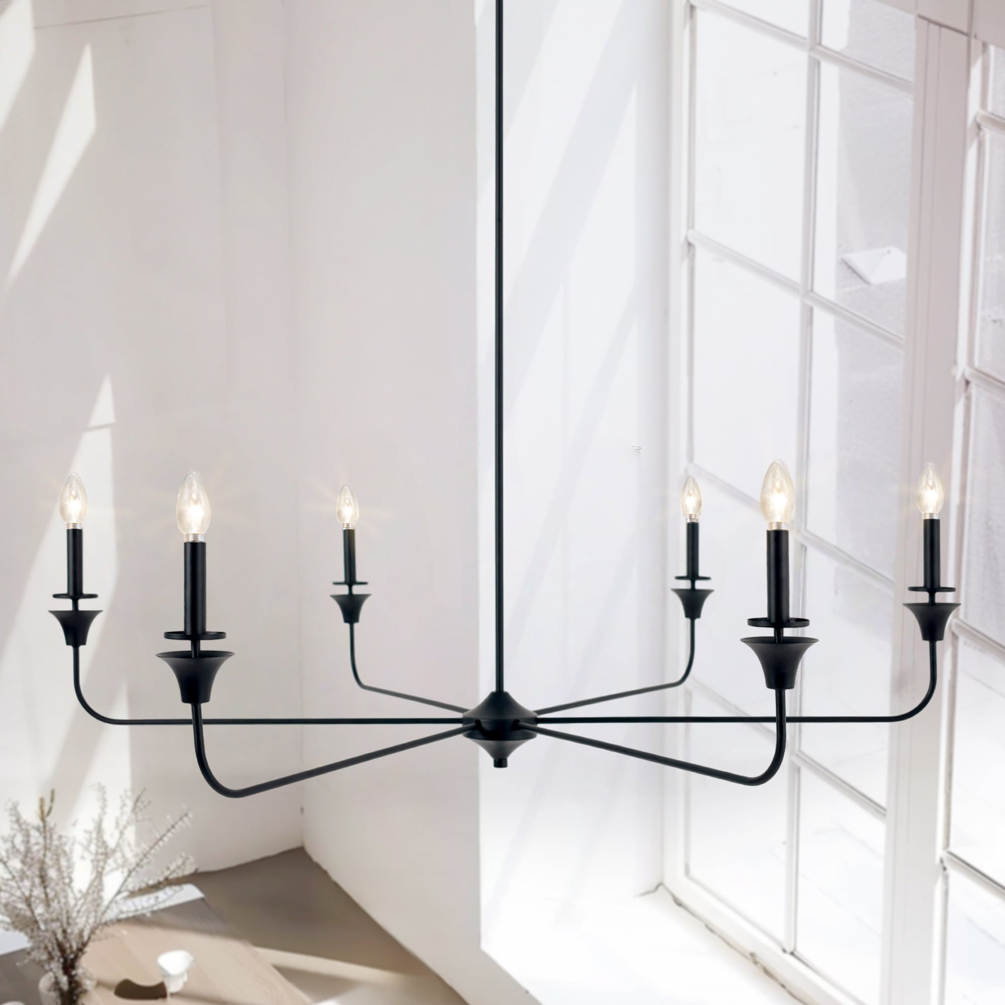 LNC Bohonicist 48.8-in Oversized 6 -Light Matte Black Bare bulb Metal Metal Chandelier