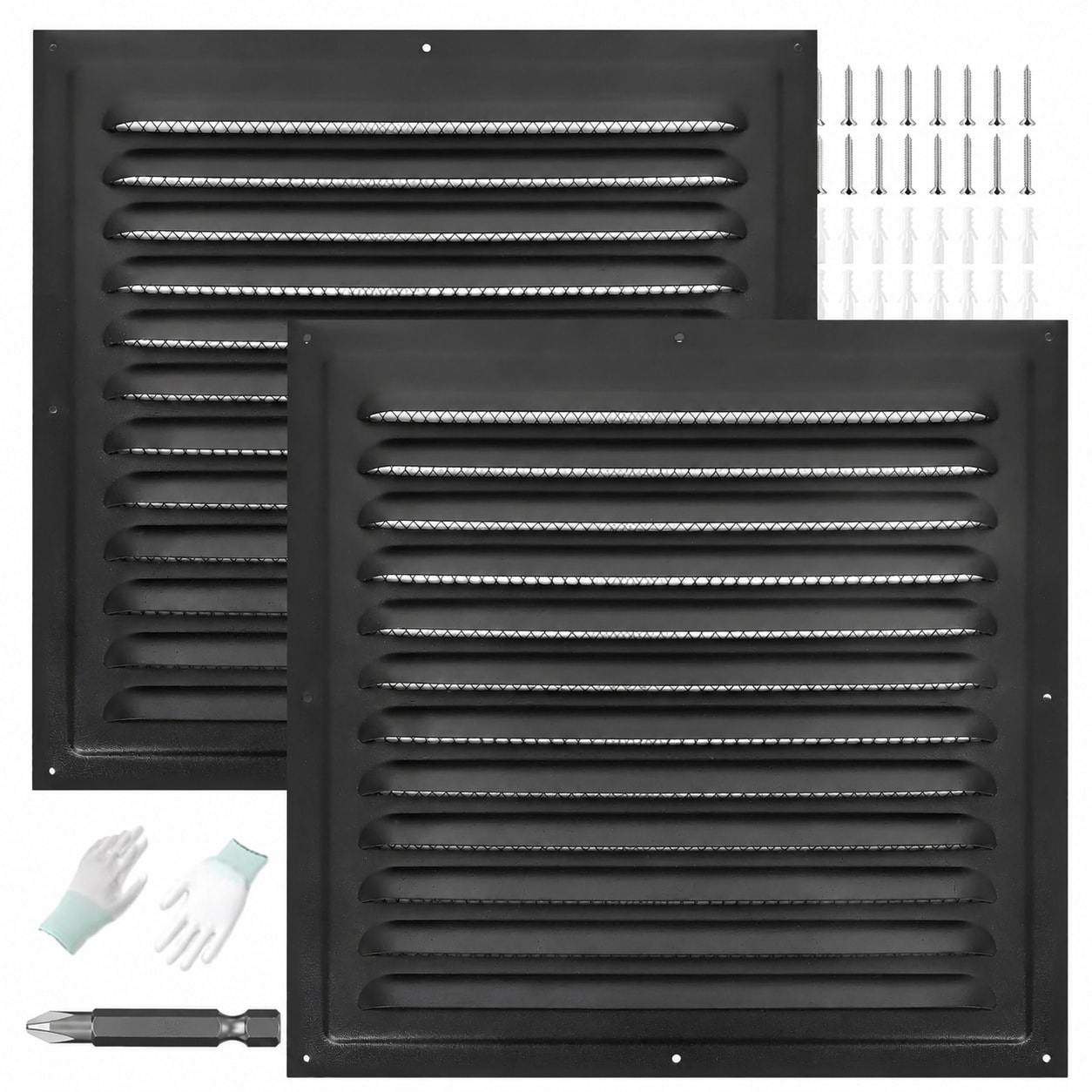 Phyfalip  Black 2 Pack 12 by 12 Inch Aluminum Gable Vents with Screened Metal for Walls Lofts Garages and Outdoor Use durable home and garden