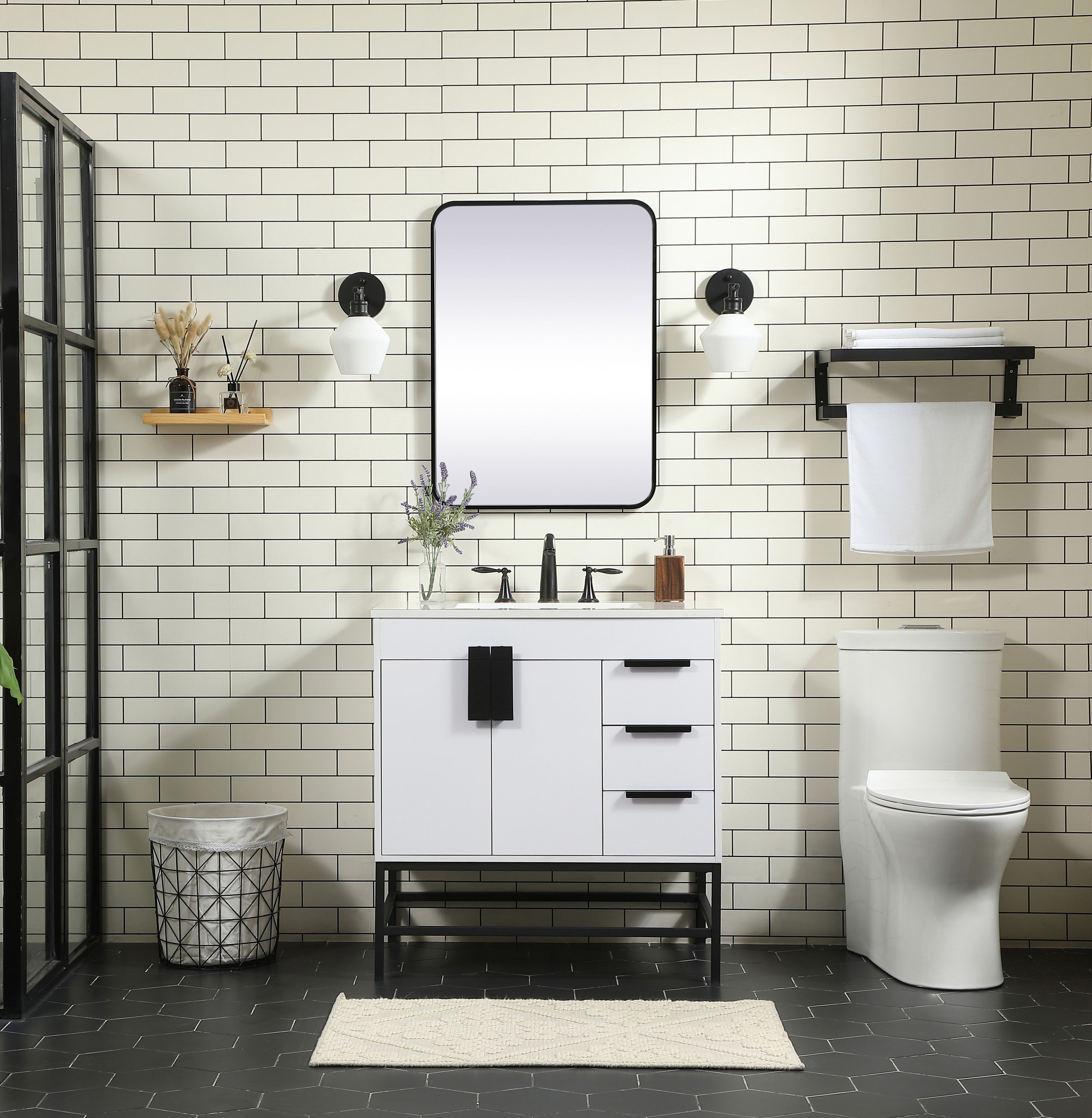 Eugene 32" White MDF Bathroom Vanity with Quartz Top