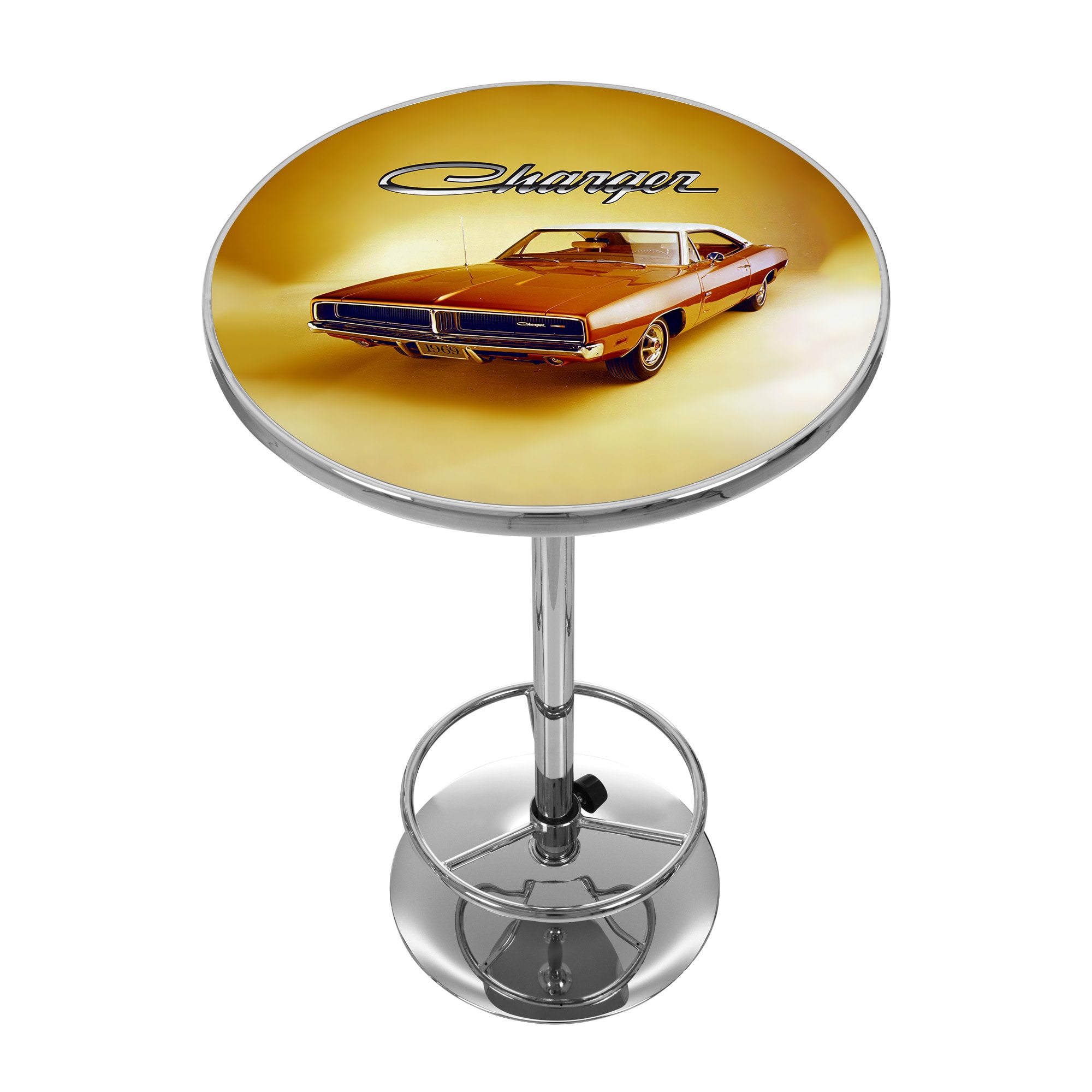 Trademark Gameroom DGE2000-CHAR69 Pub Tables Chrome Round Traditional Bar Table, Composite with Metal Pedestal Base 27.375-in L x 42-in H