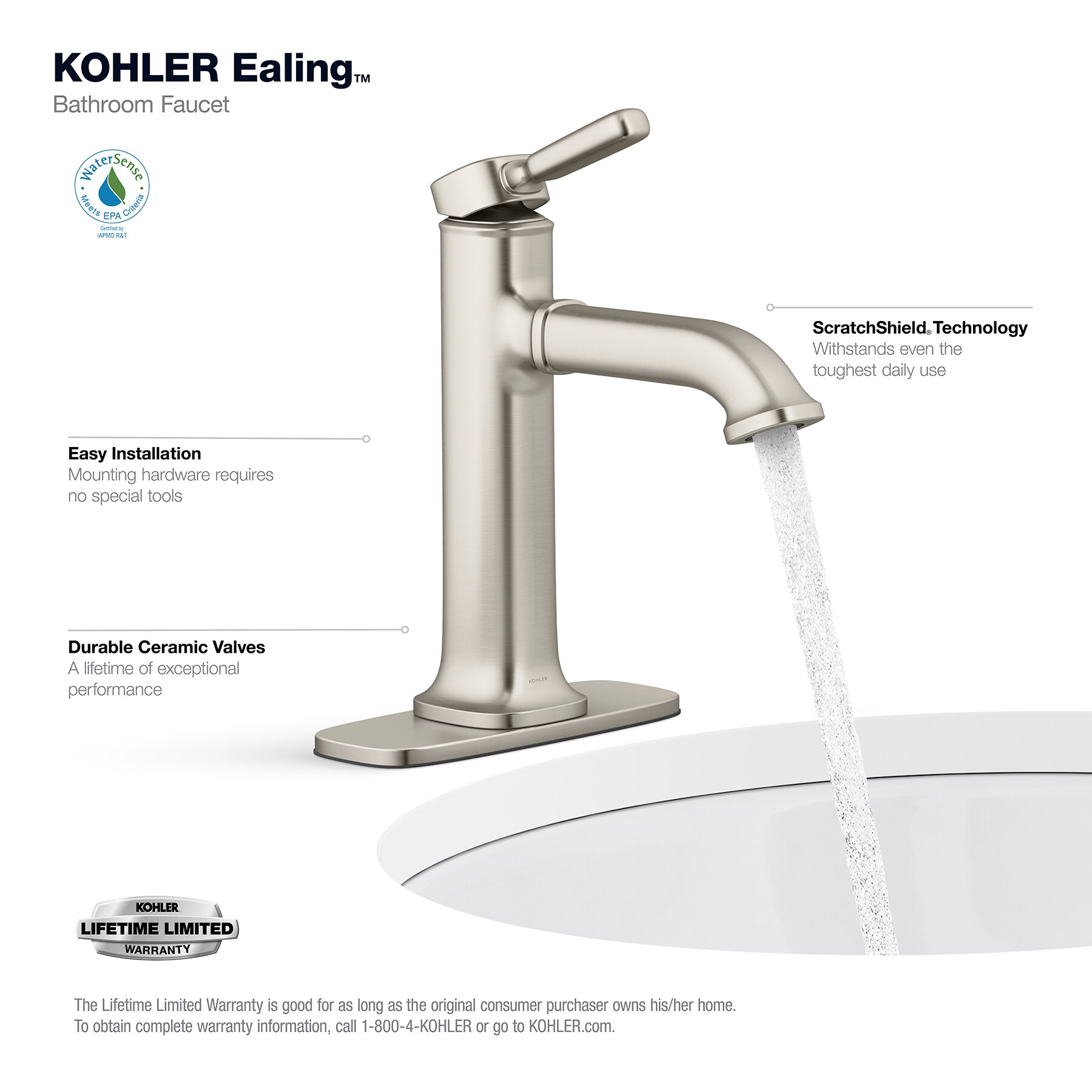 KOHLER K-14775-4-BN Stance Single Control Deck-Mount Bath Faucet, 1, Vibrant  Brushed Nickel 並行輸入品 浴室、浴槽、洗面所