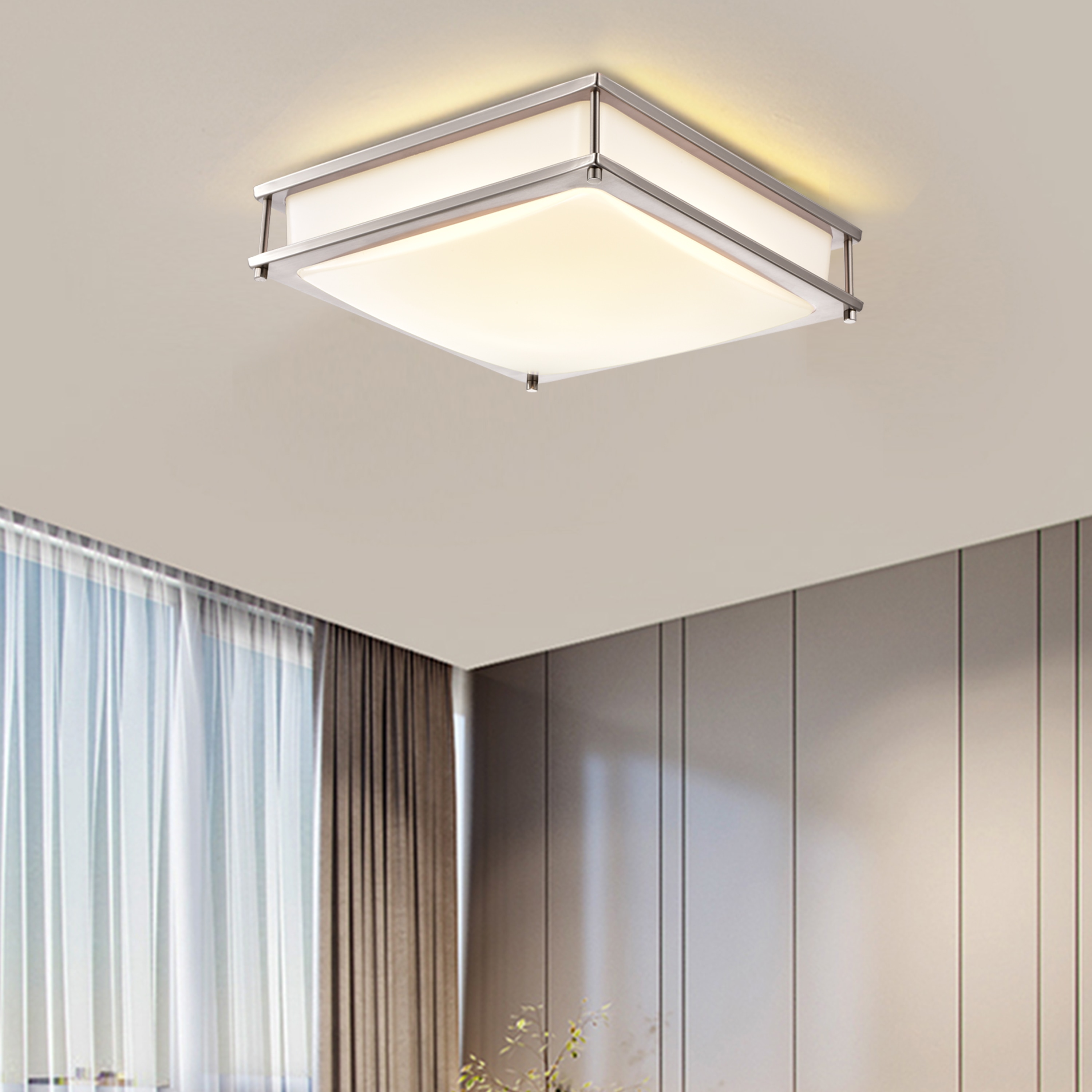 Sleek 12" Silver Glass LED Flush Mount Ceiling Light, Dimmable