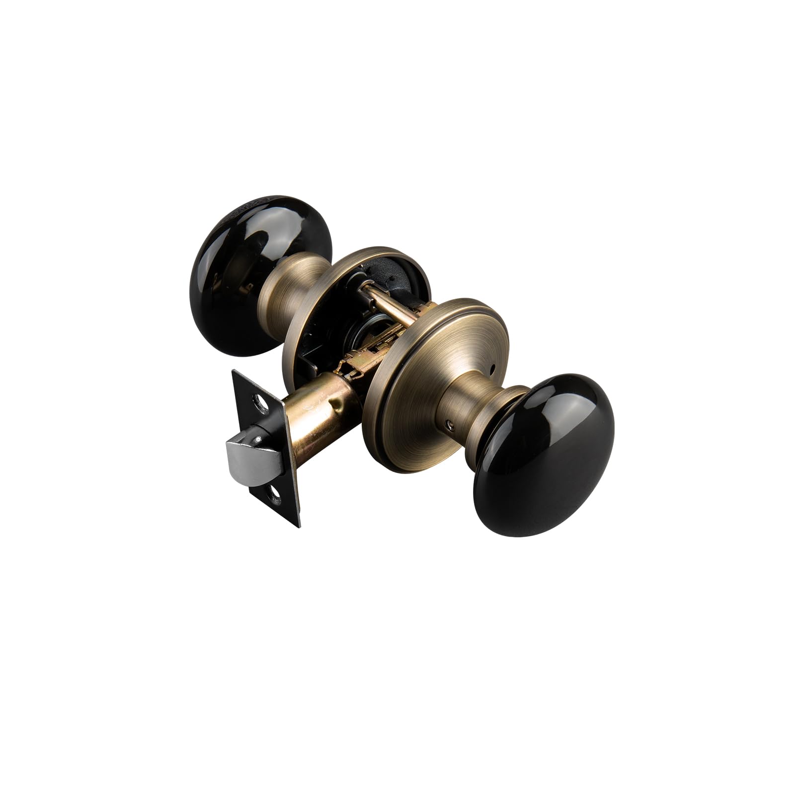 LILILIAN FMY  Black Porcelain Round Door Knobs with Antique Brass Privacy Handles for Bedroom and Bathroom Doors durable home