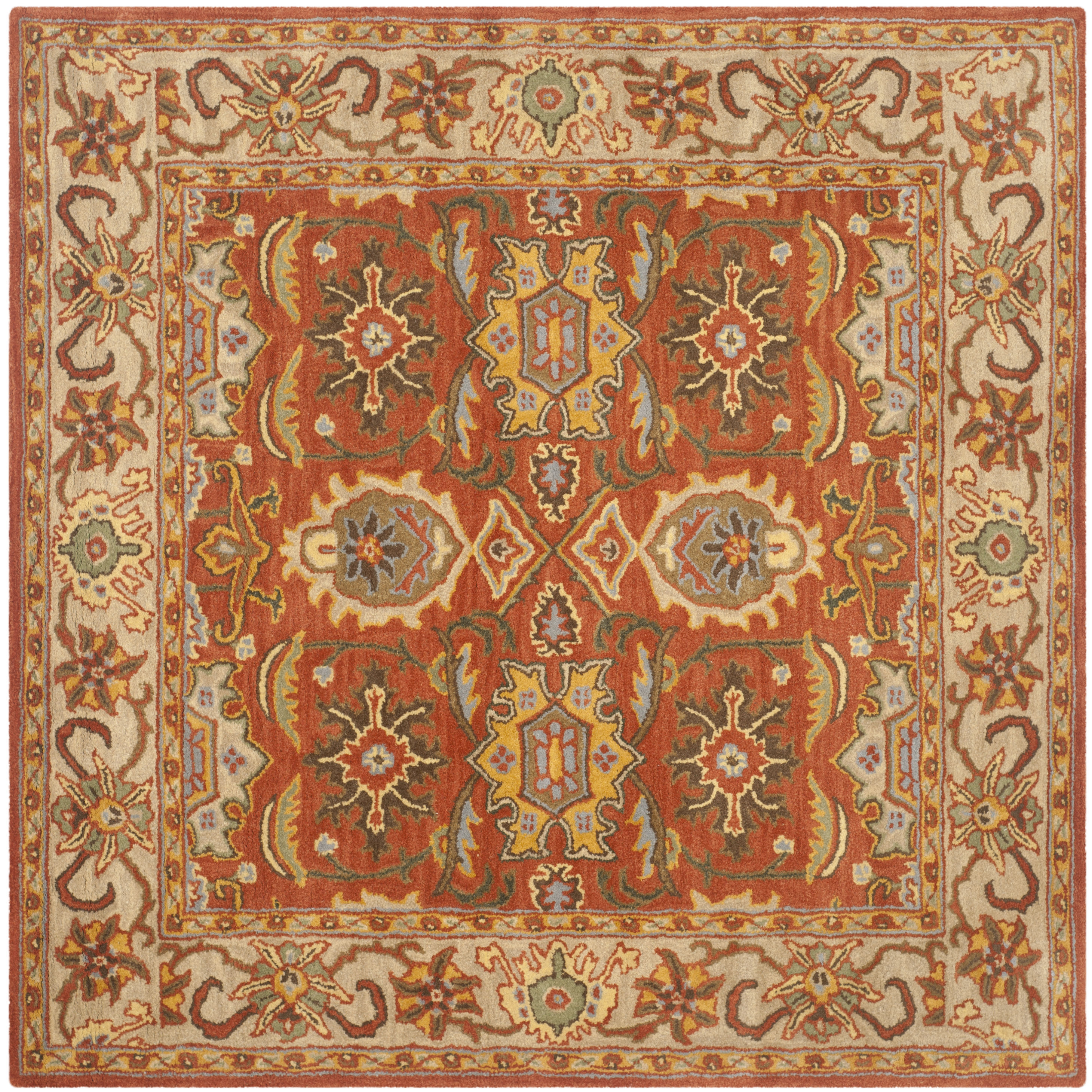 Safavieh HG734D-6SQ Heritage Peshwar 6 x 6 (ft) Tufted Wool Rust/Beige Square Indoor Floral/Botanical Oriental Area rug