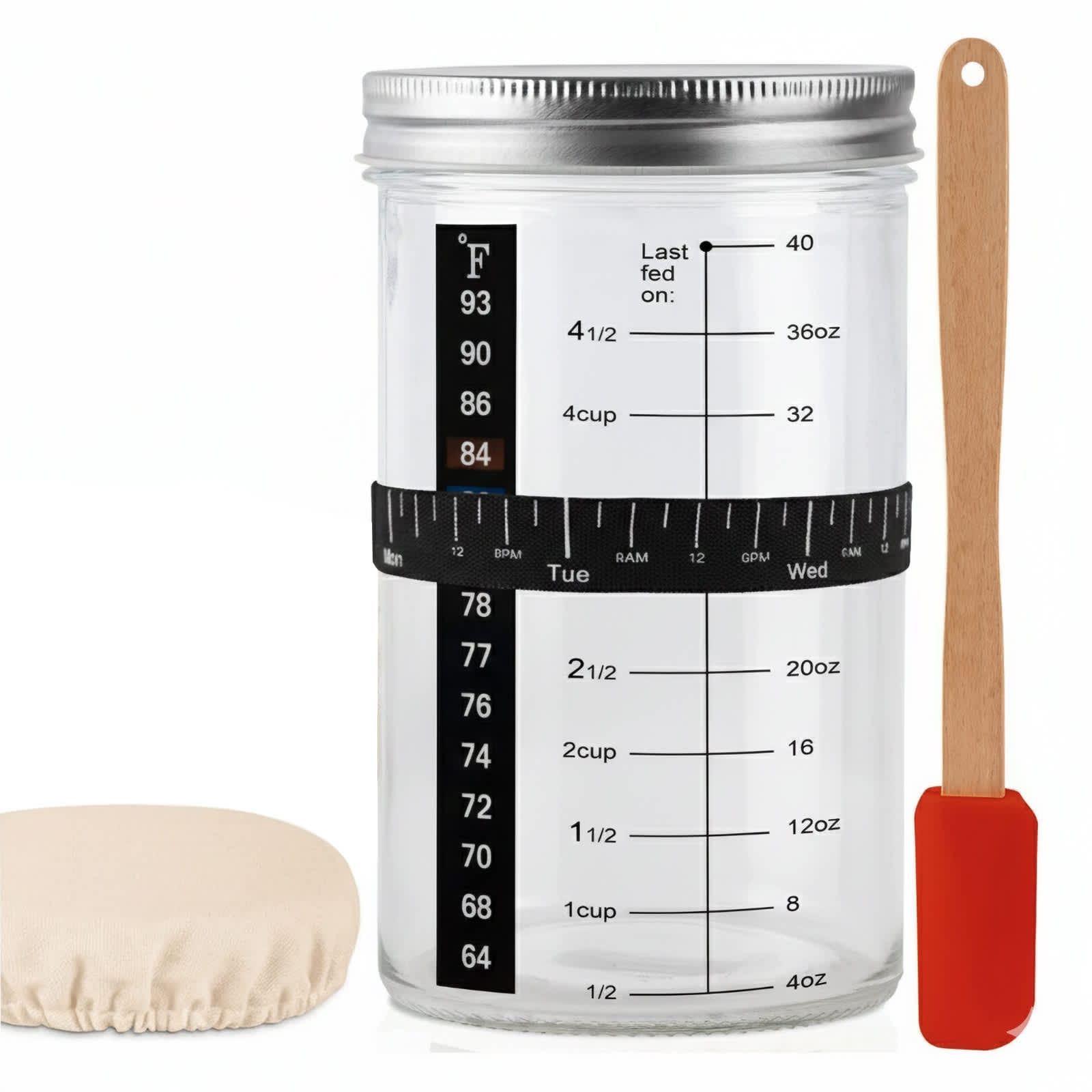 Etokfoks  40oz Sourdough Starter Kit with Extra Thermometer Strips and Breathable Covers Perfect for Beginners to Expert Bakers