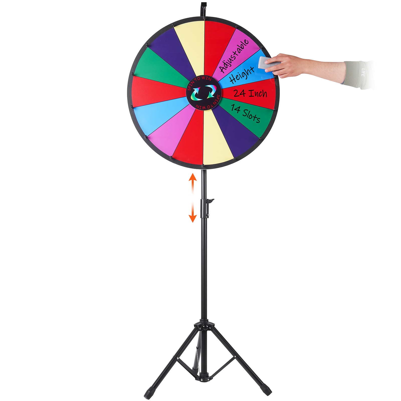 VEVOR SC24YCCSZL0005725V0 24 inch Spinning Prize Wheel  14 Slots Spinning Wheel with Height Adjustable Stand  Roulette Wheel with a Dry Erase  and a Storage Bag  Win Fortune Spin Games in Party Pub Trade Show Carnival