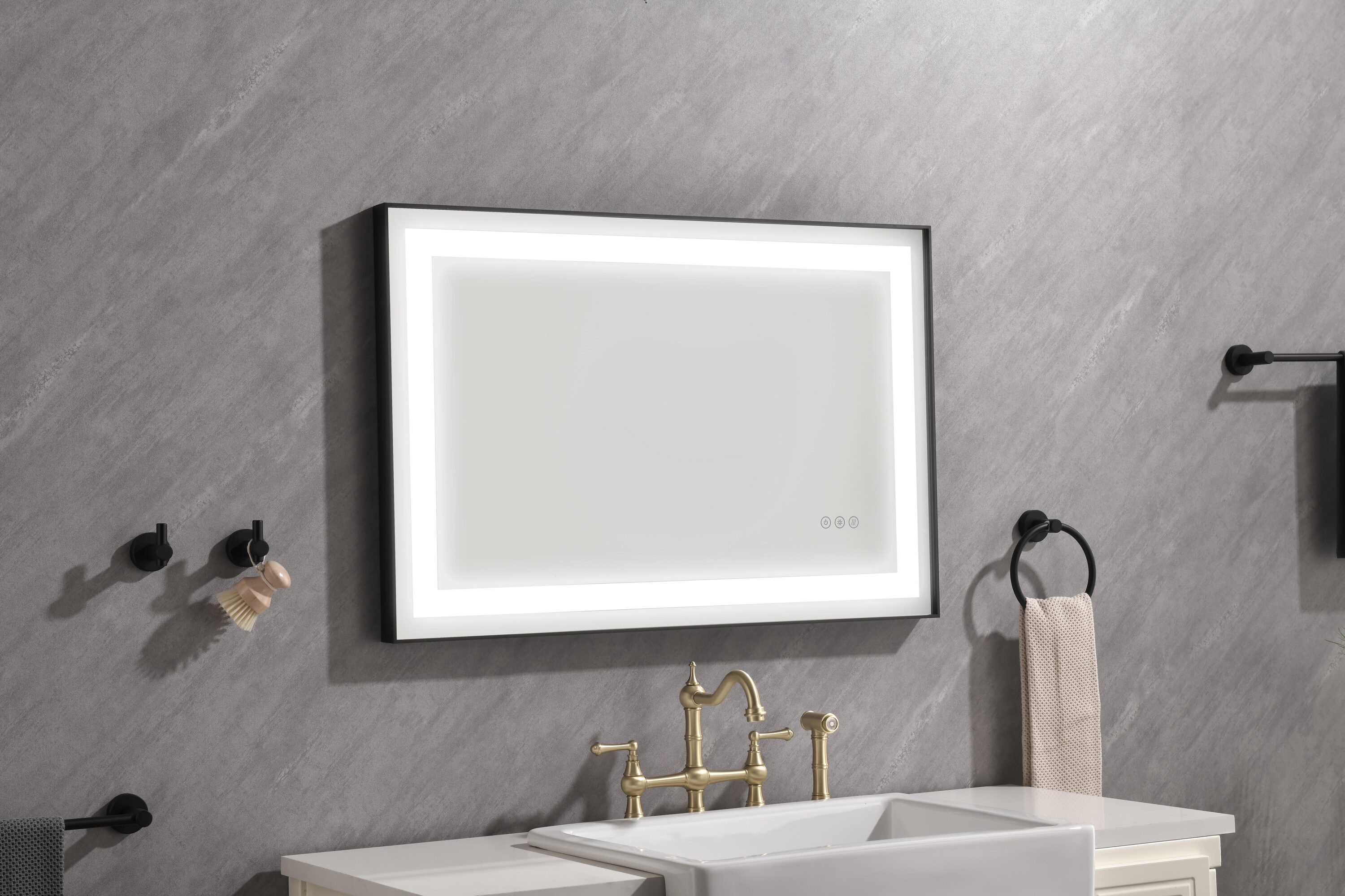 Forclover Dimmable LED Bathroom Mirror 36-in x 24-in LED Lighted Black ...