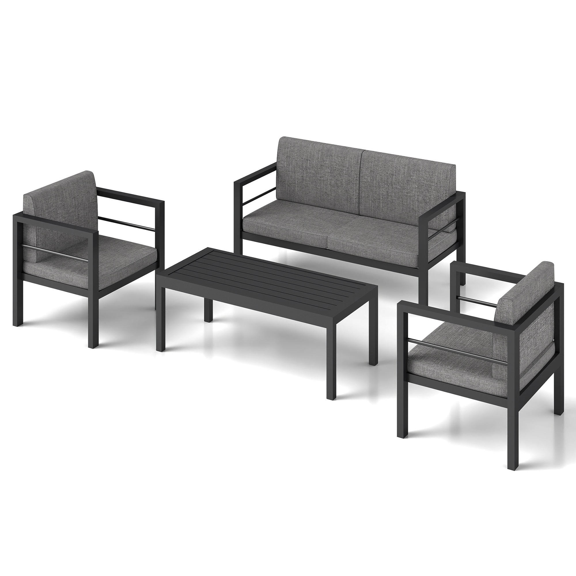 Coveronics LW-F005-4PCS 4 -Piece Patio Conversation Set with Dark Gray Cushions