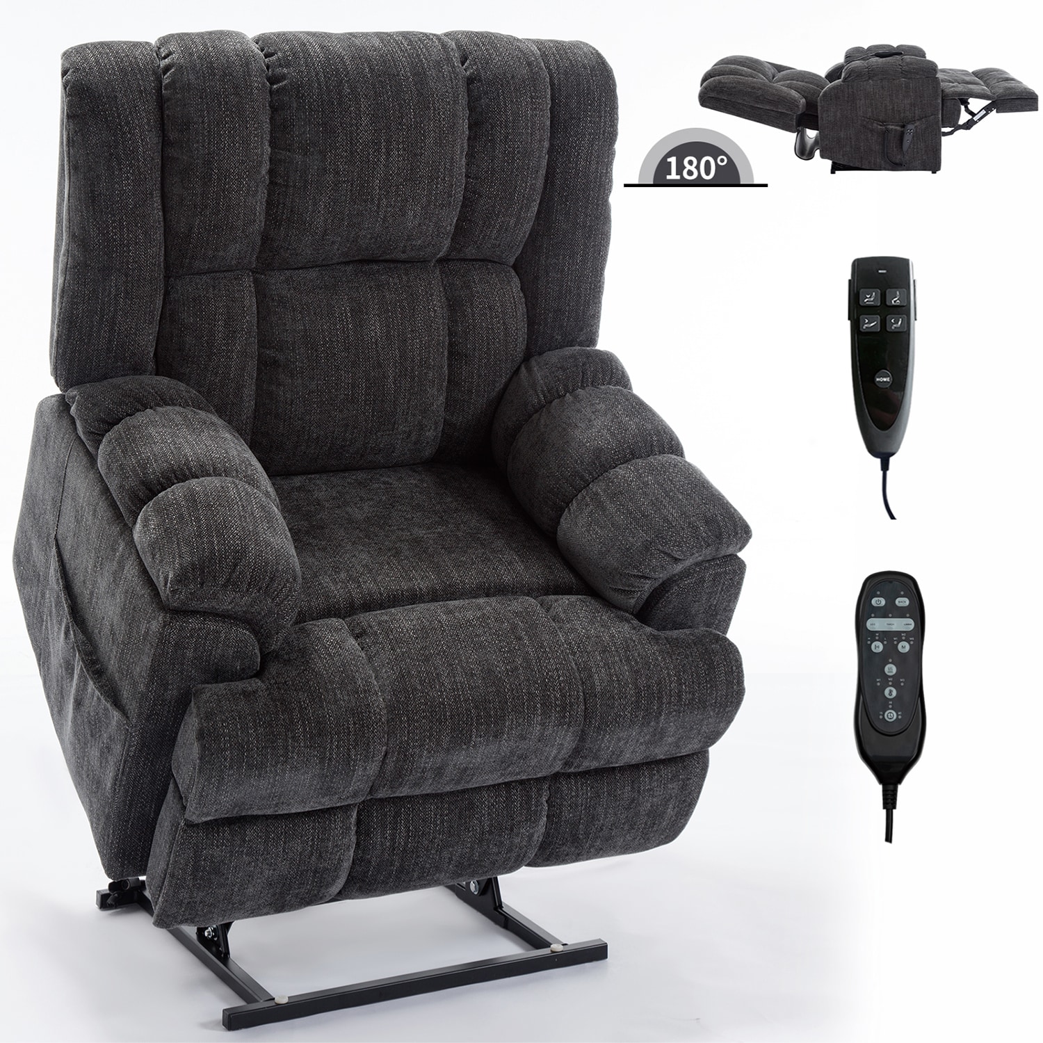 GZMR MR-2ML133 Dual Motor Heat Massage Power Lift Recliners Gray Chenille Upholstered Powered Reclining Recliner with Lift Assistance