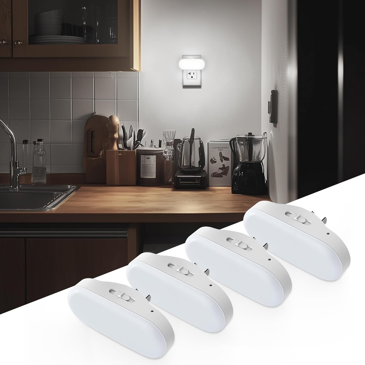 DORESshop LSC-NL00703DG-4N Daylight White Dimmable LED Night Light 4 Pack with Dusk to Dawn Sensor for Kids Room Bathroom