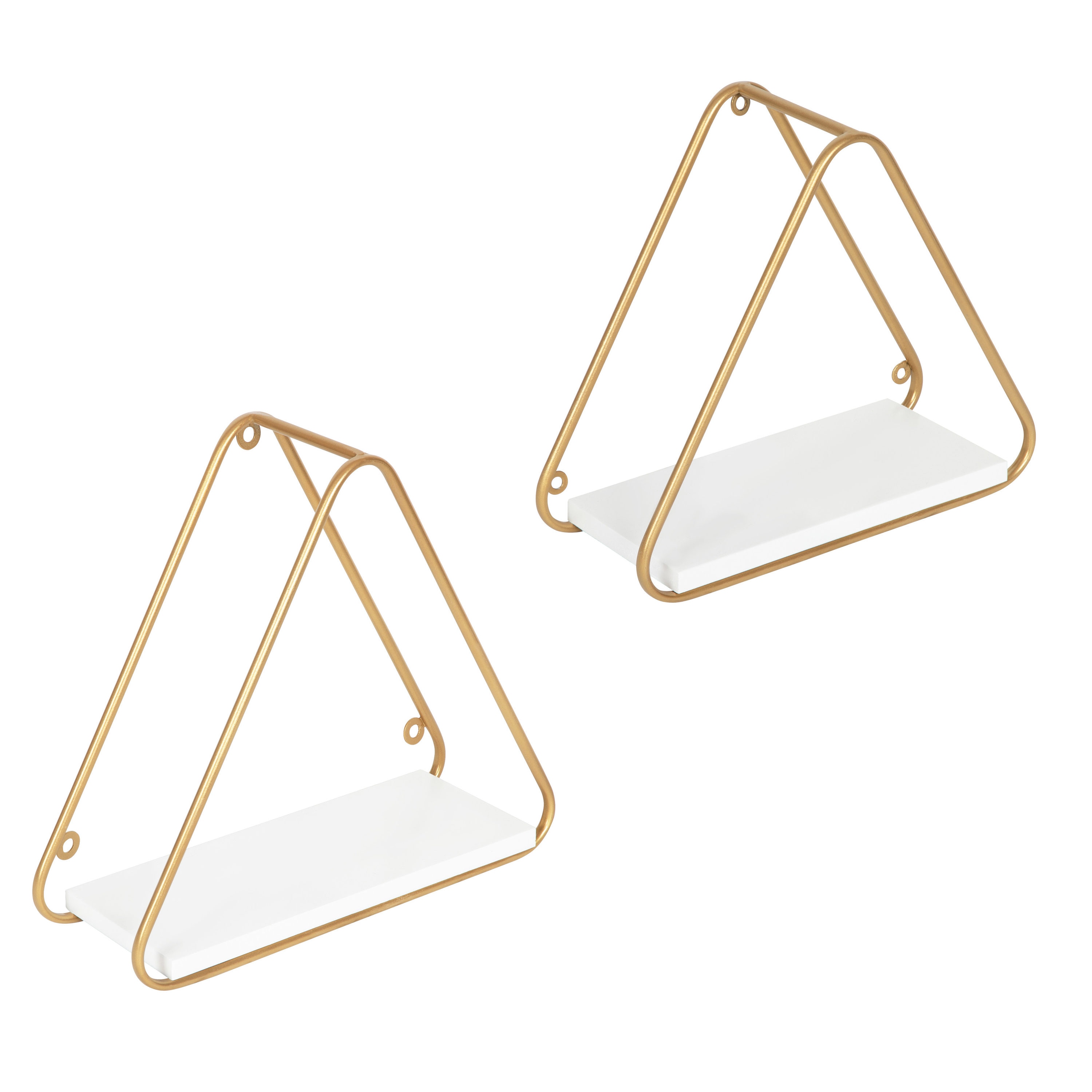 Kate and Laurel 216419 4-Inches L x 4-Inches D x 10.5-Inches H White/Gold Wood Triangle Floating shelf 2 Decorative Shelves