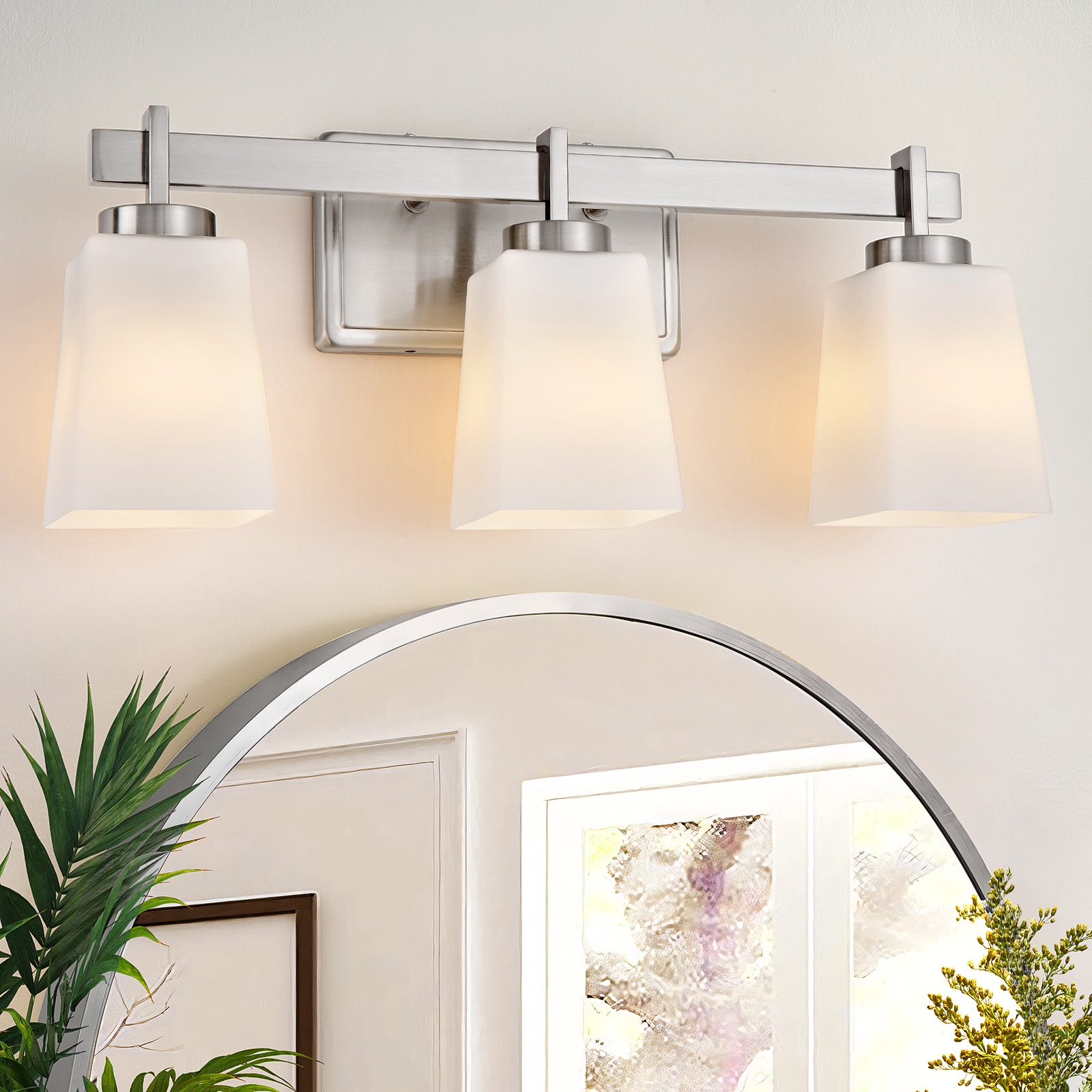 FDPBY 20 Inch 3 Light Brushed Nickel Modern Bathroom Vanity Light with Milk Glass Shades ETL Certificated