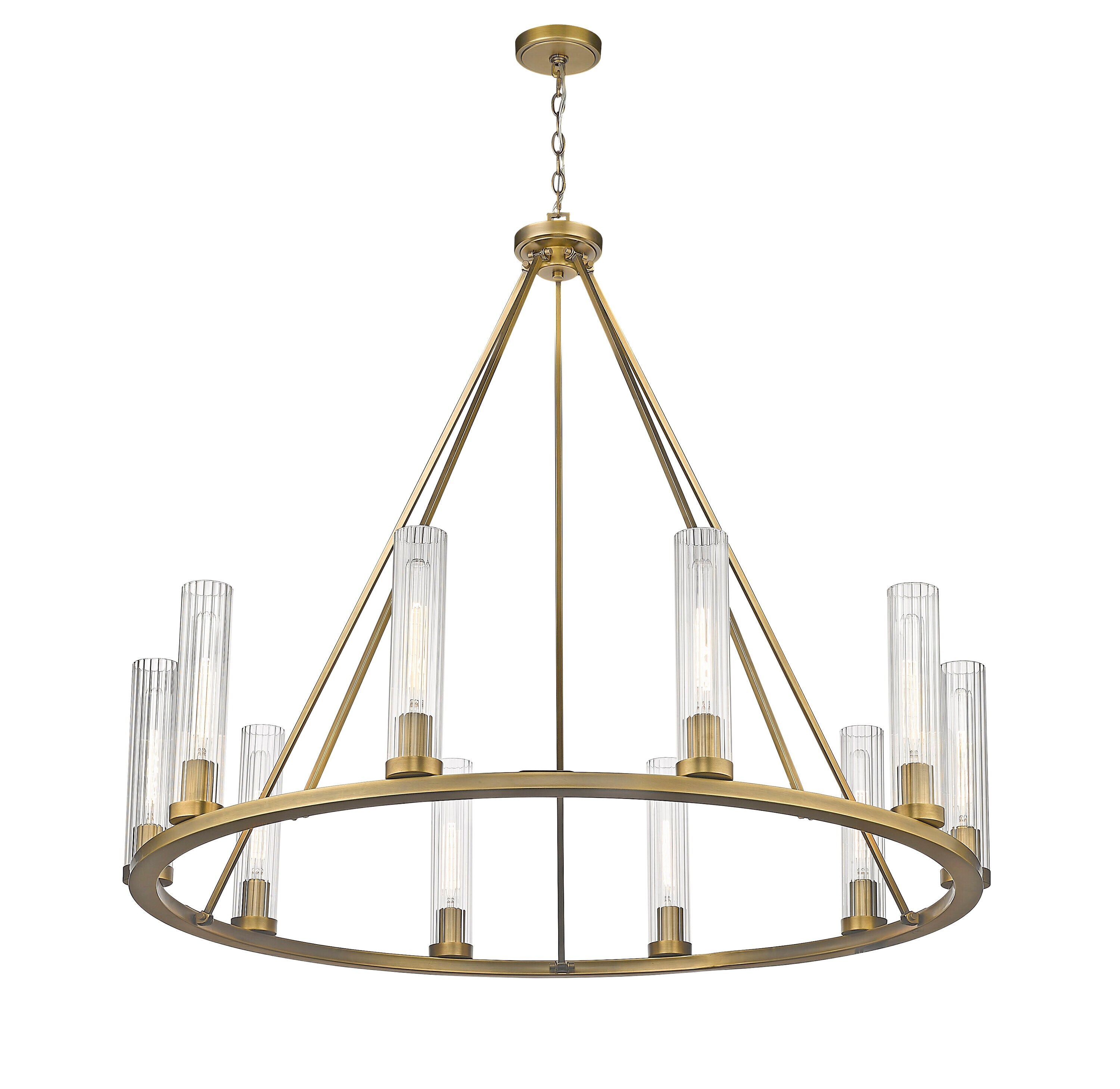 Beau 46" Rubbed Brass Chandelier with Fluted Glass Shades