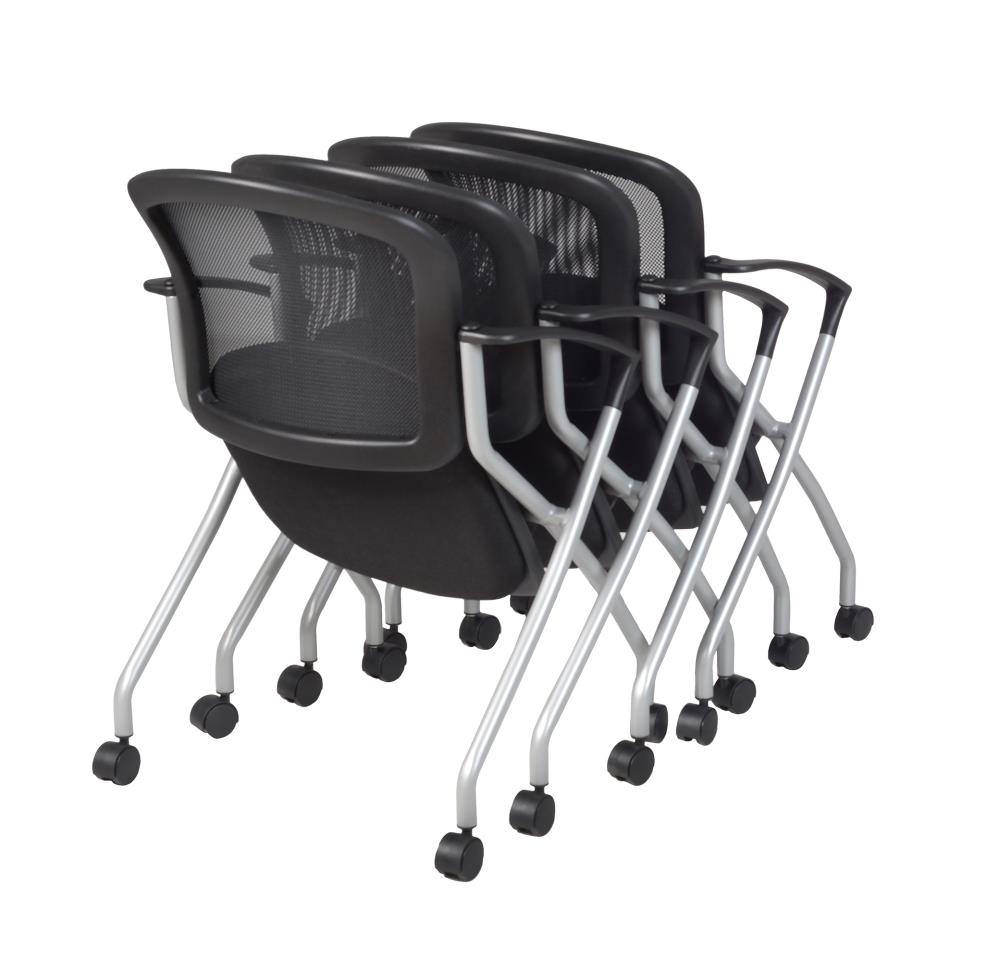 Black Mesh Fabric Reception Chair with Fixed Arms