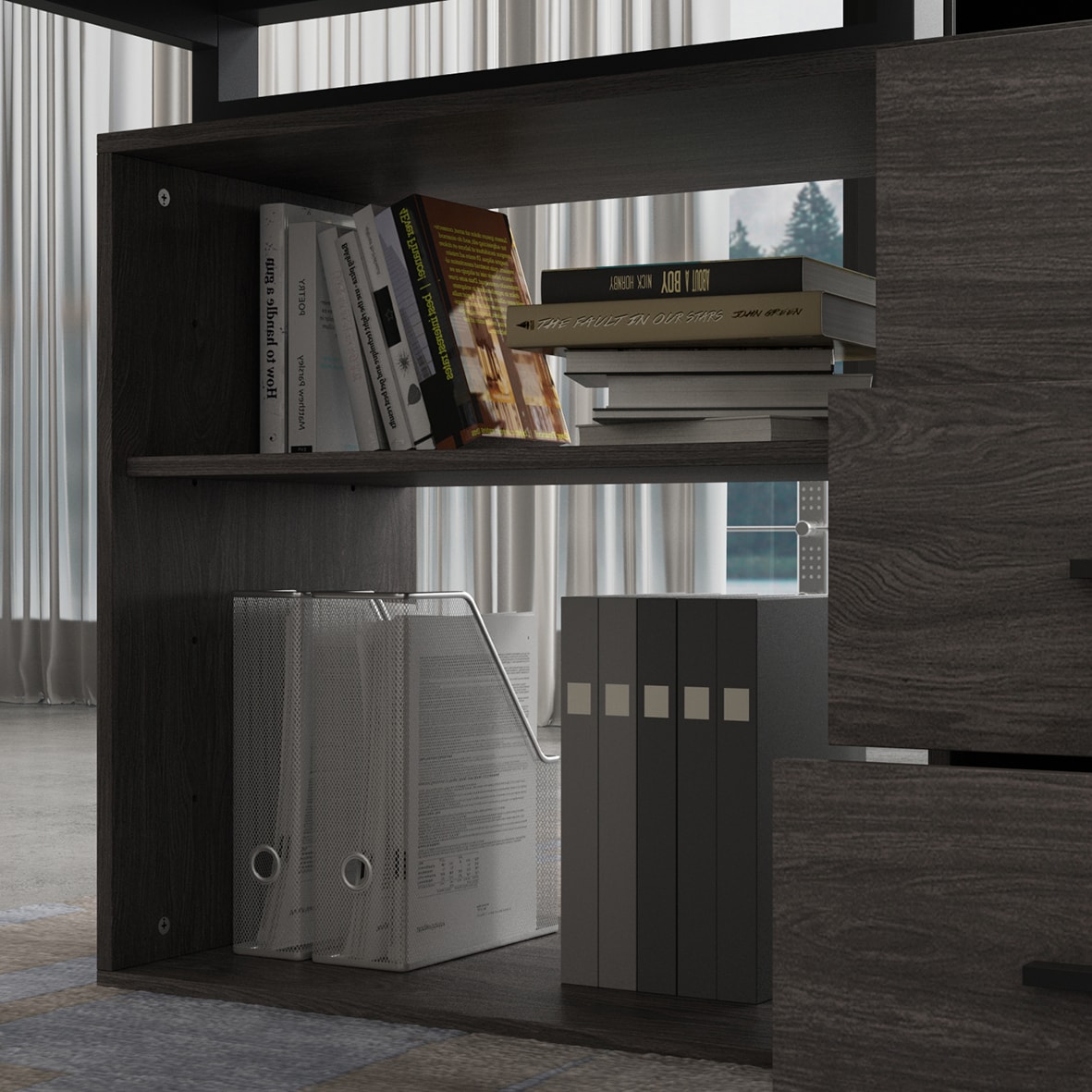 FUFU&GAGA Gray Modern/Contemporary L-Shaped Desk with Hutch, 3 Drawers ...