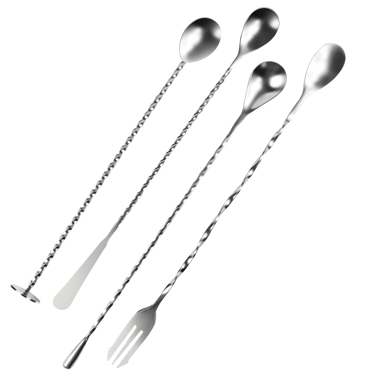 Aoibox 4 Piece Silver 304 Stainless Steel Long Handle Spiral Cocktail Bar Mixing Spoon Set 12 68 in #LAB1F00V